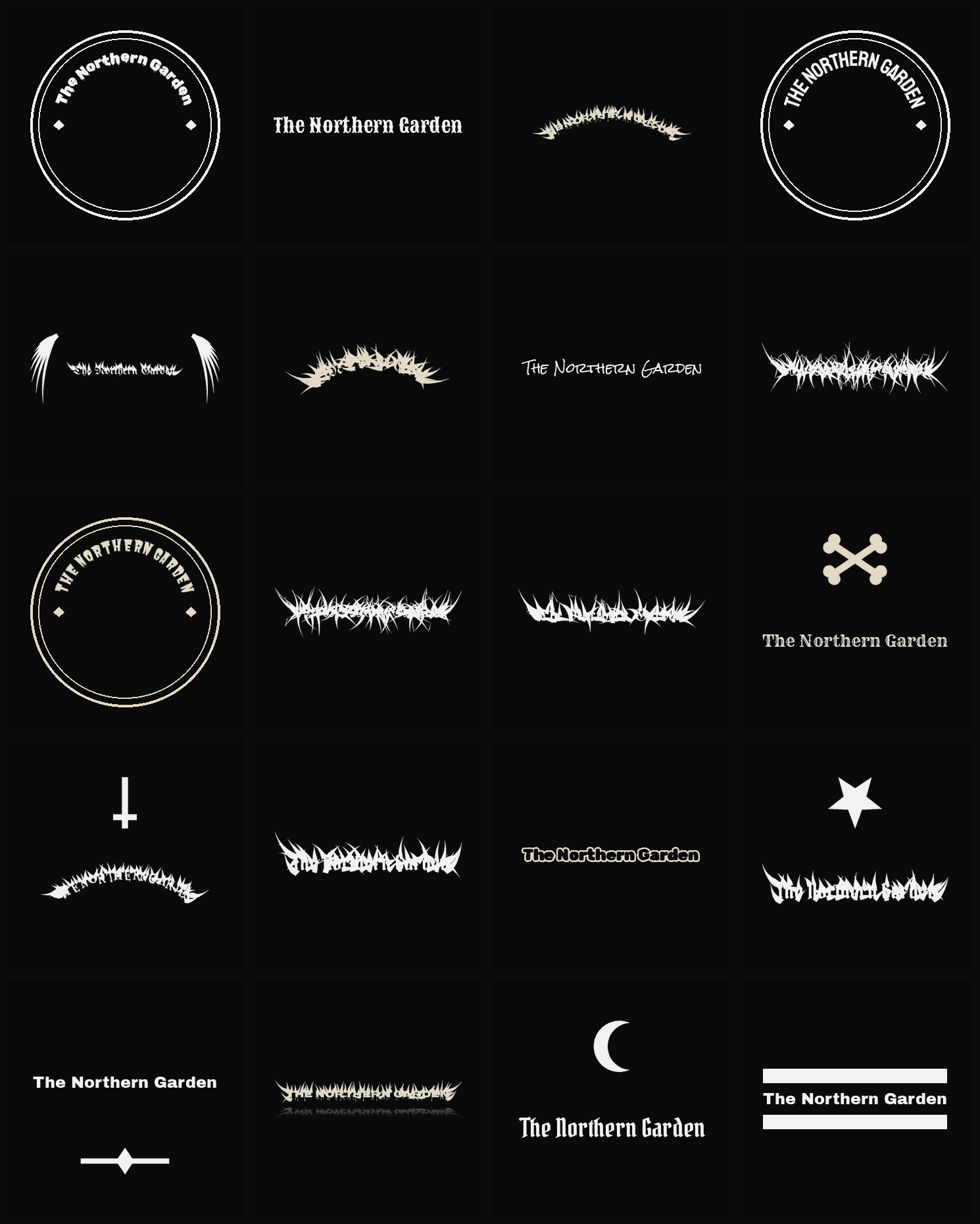 Twenty The Northern Garden band logo ideas — different faces, treatments and spike settings
