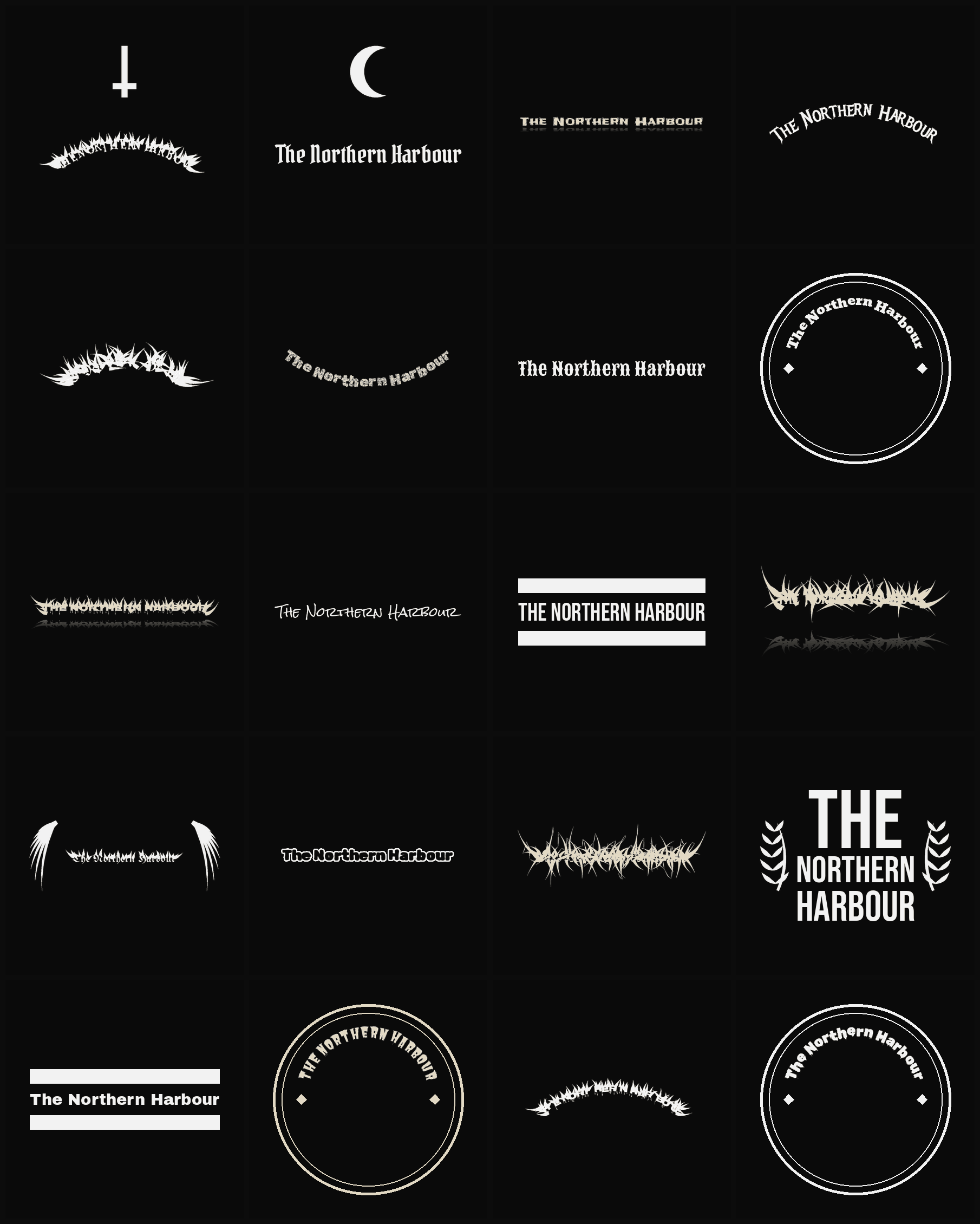 Twenty The Northern Harbour band logo ideas — different faces, treatments and spike settings