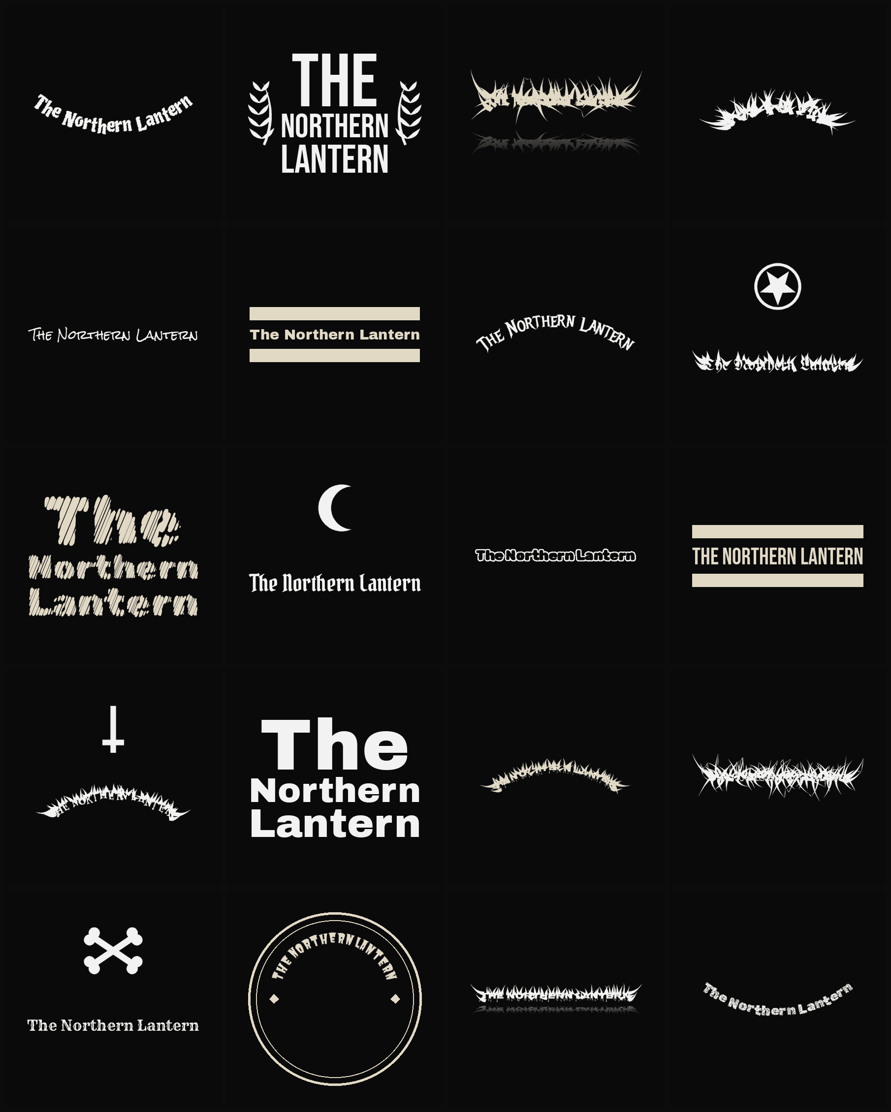 Twenty The Northern Lantern band logo ideas — different faces, treatments and spike settings