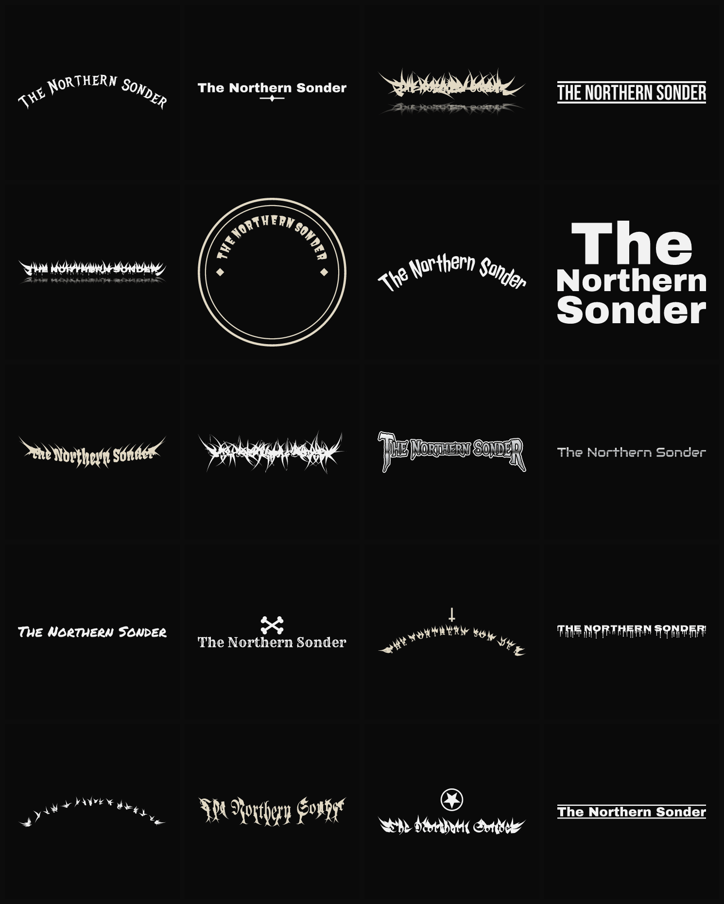Twenty The Northern Sonder band logo ideas — different faces, treatments and spike settings