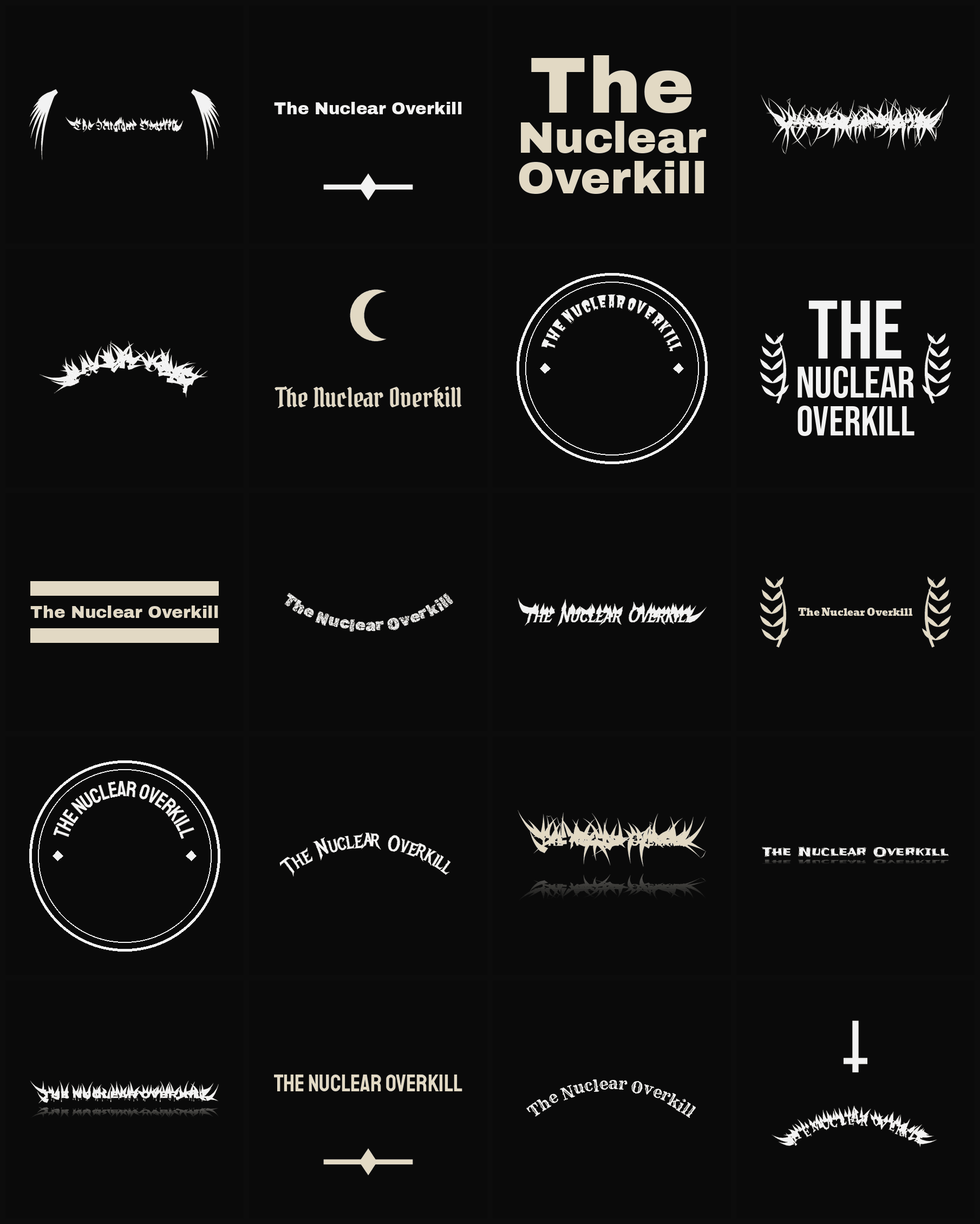 Twenty The Nuclear Overkill band logo ideas — different faces, treatments and spike settings