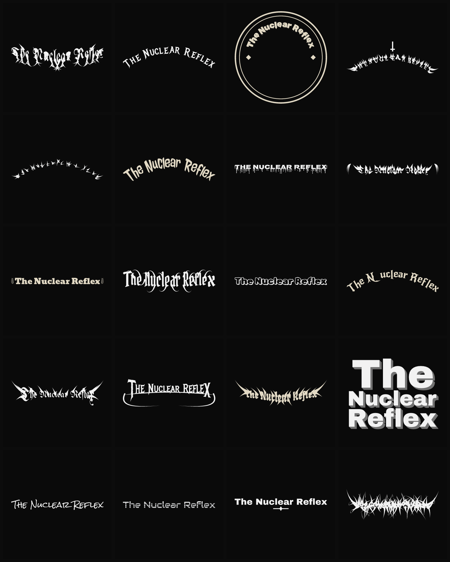 Twenty The Nuclear Reflex band logo ideas — different faces, treatments and spike settings