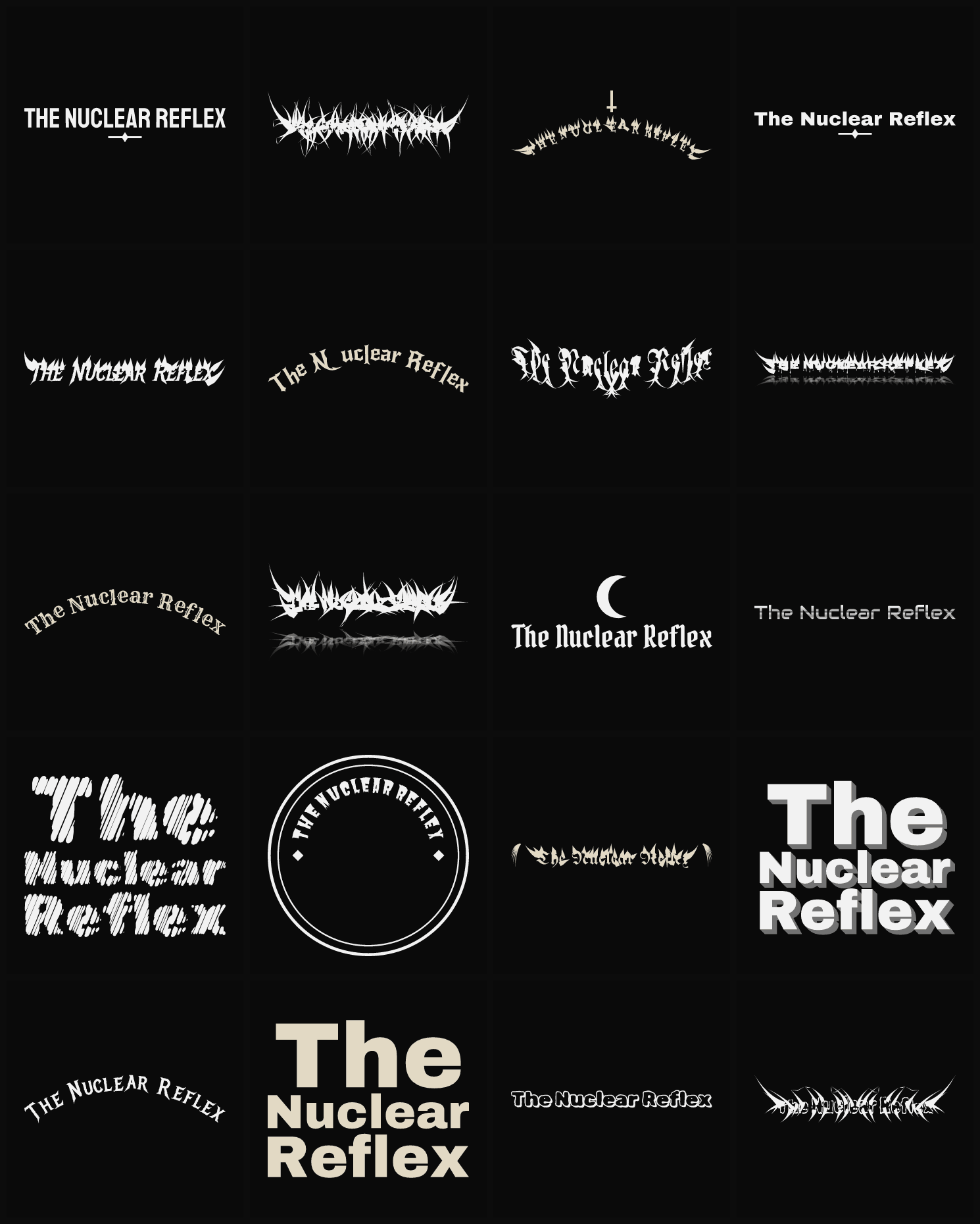 Twenty The Nuclear Reflex band logo ideas — different faces, treatments and spike settings