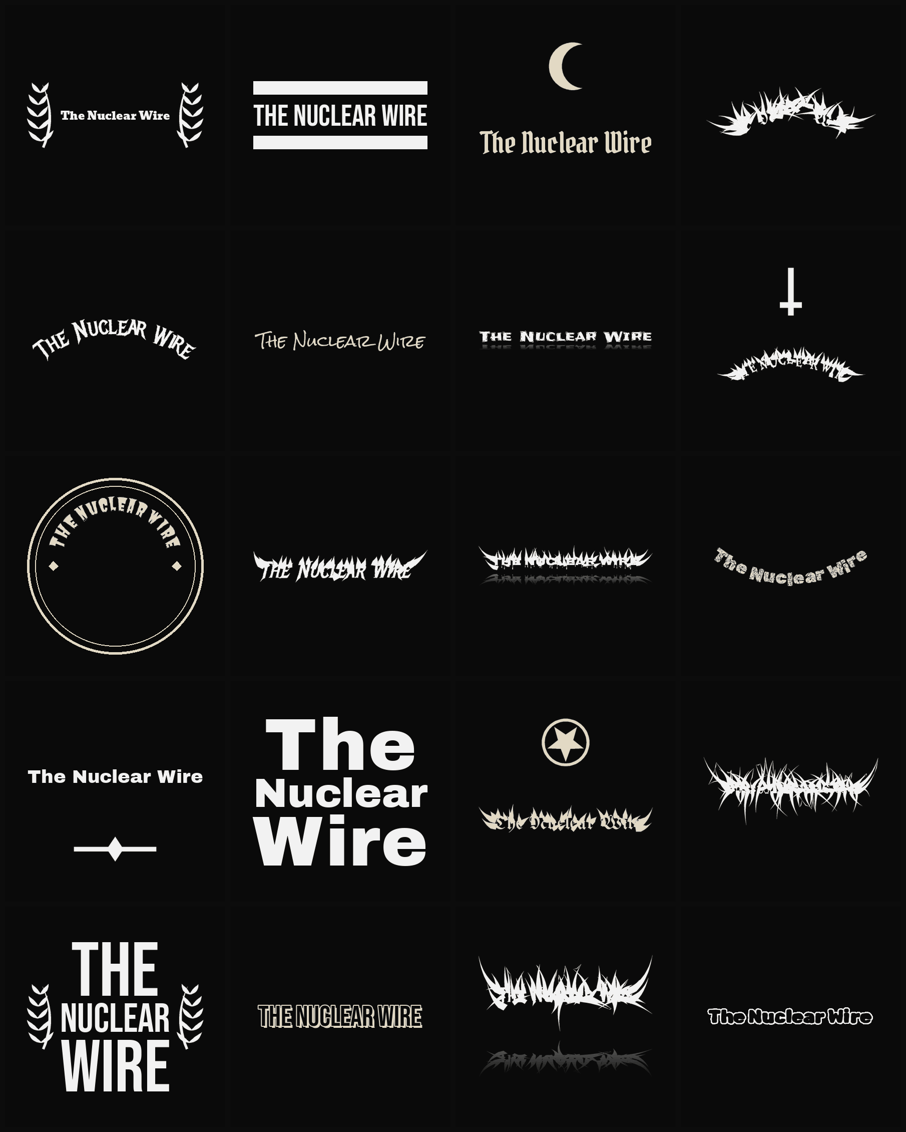 Twenty The Nuclear Wire band logo ideas — different faces, treatments and spike settings