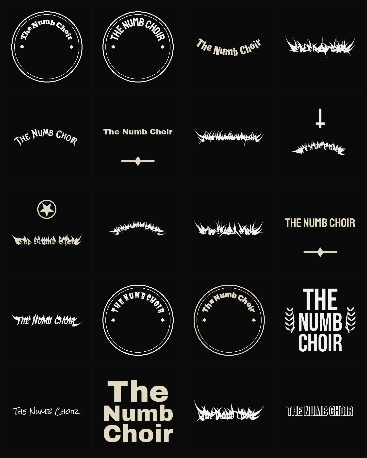 Twenty The Numb Choir band logo ideas — different faces, treatments and spike settings