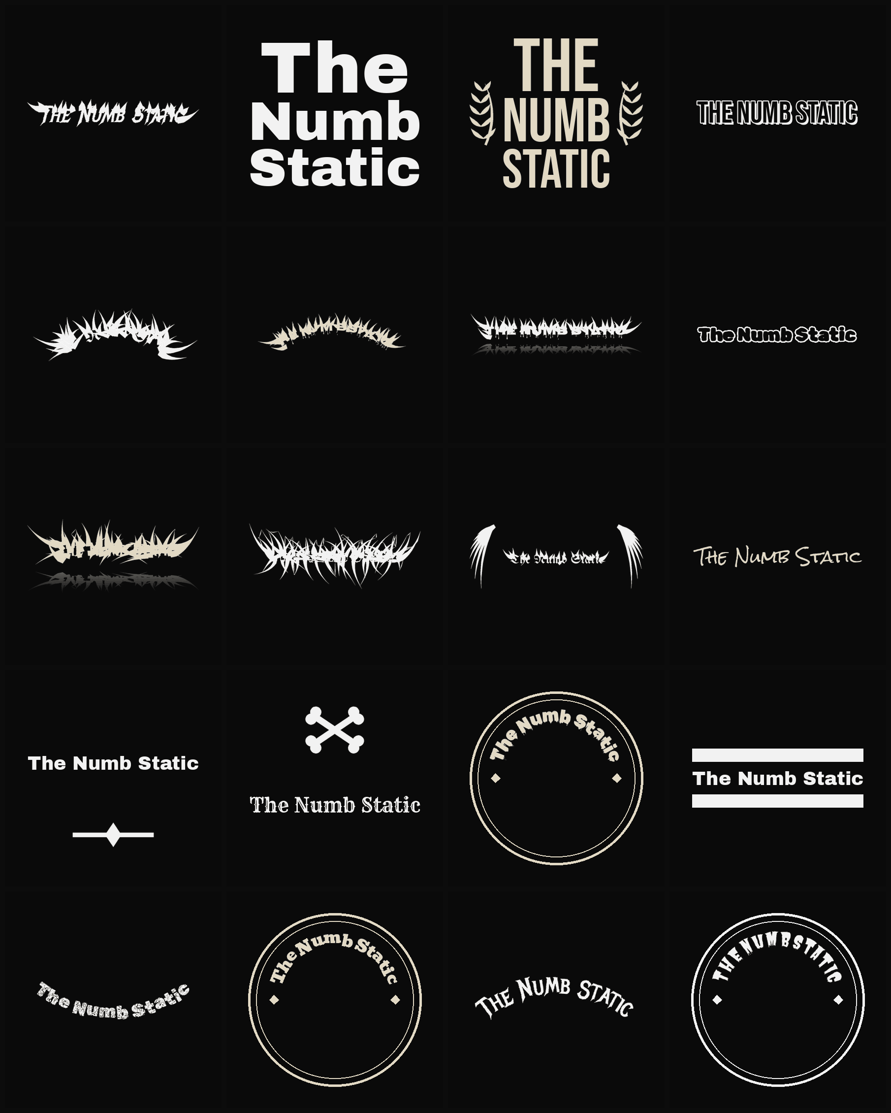Twenty The Numb Static band logo ideas — different faces, treatments and spike settings