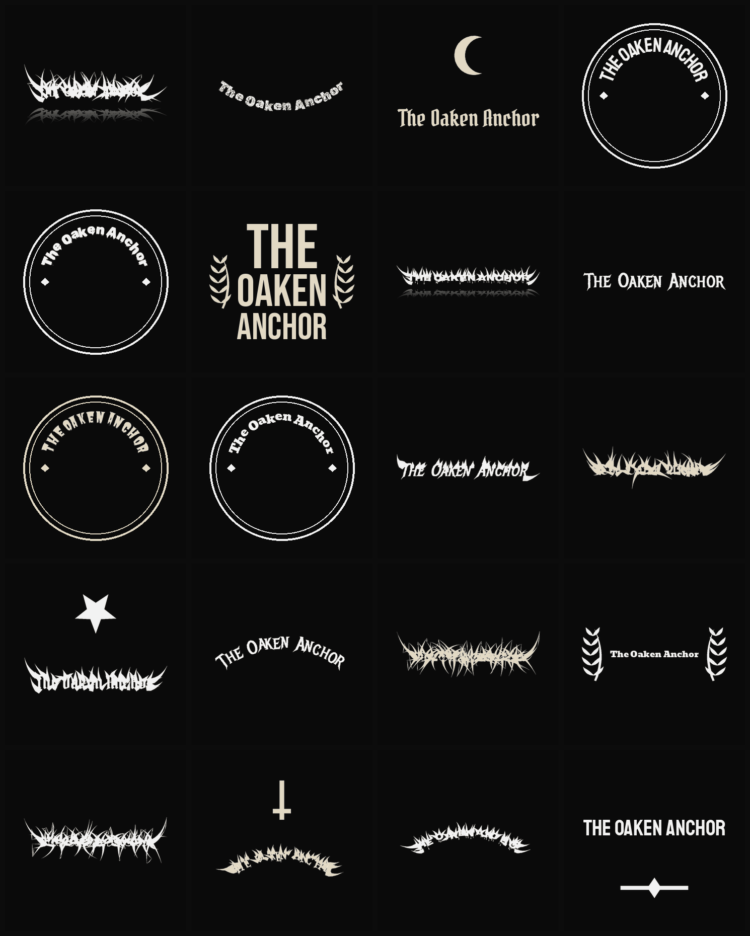 Twenty The Oaken Anchor band logo ideas — different faces, treatments and spike settings