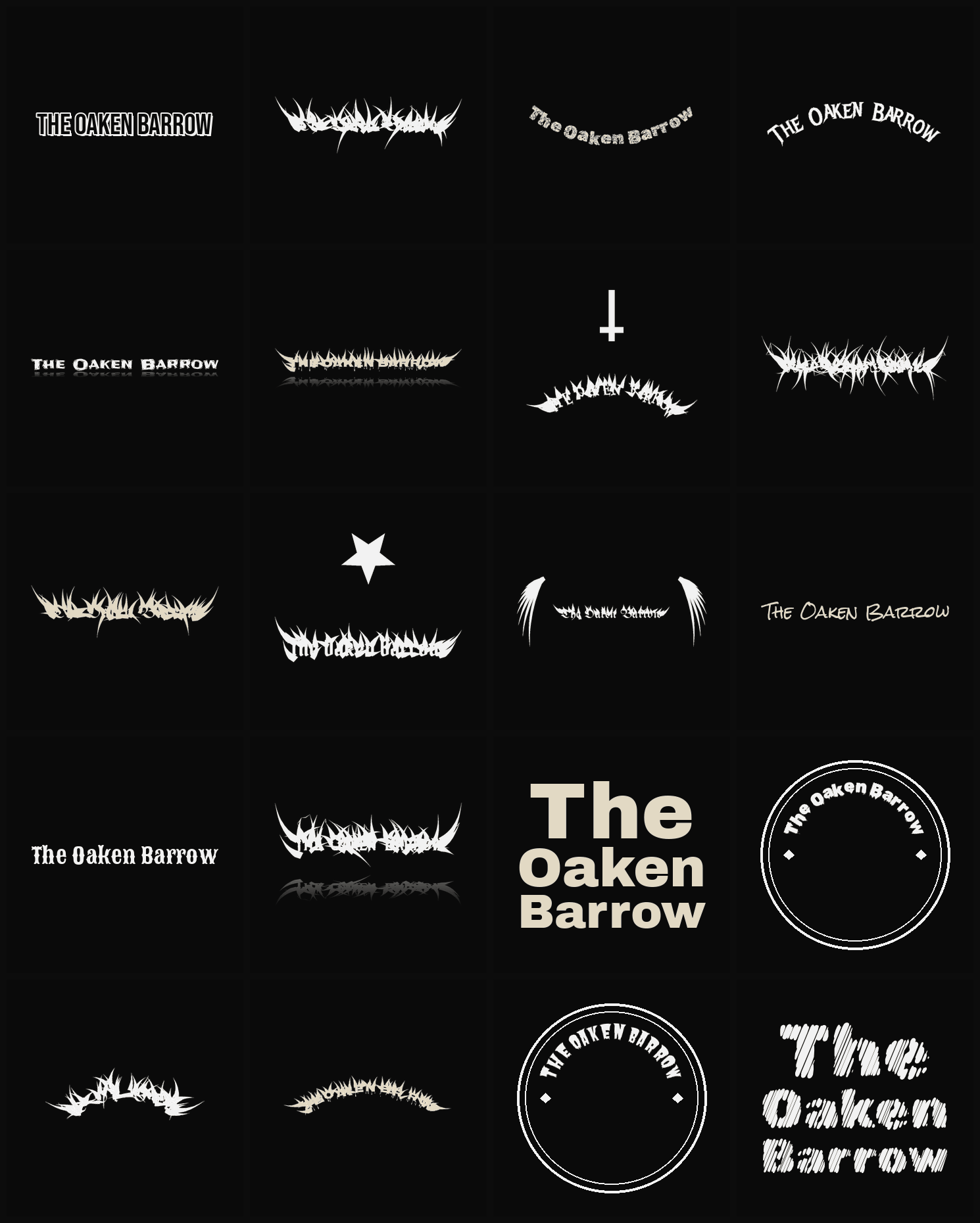 Twenty The Oaken Barrow band logo ideas — different faces, treatments and spike settings
