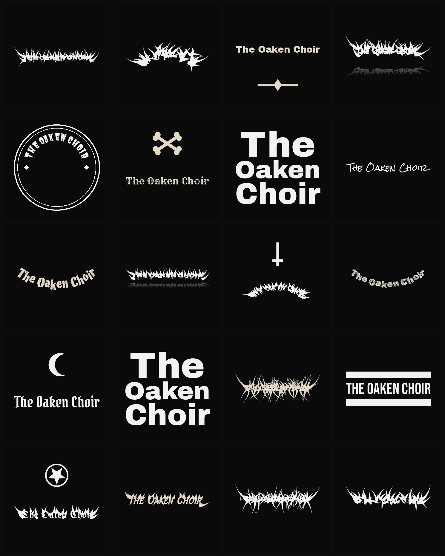 Twenty The Oaken Choir band logo ideas — different faces, treatments and spike settings