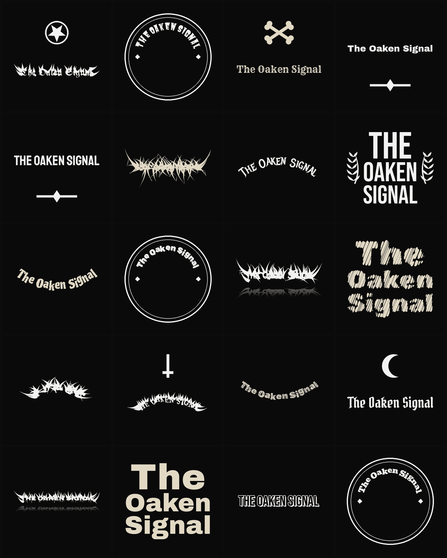 Twenty The Oaken Signal band logo ideas — different faces, treatments and spike settings