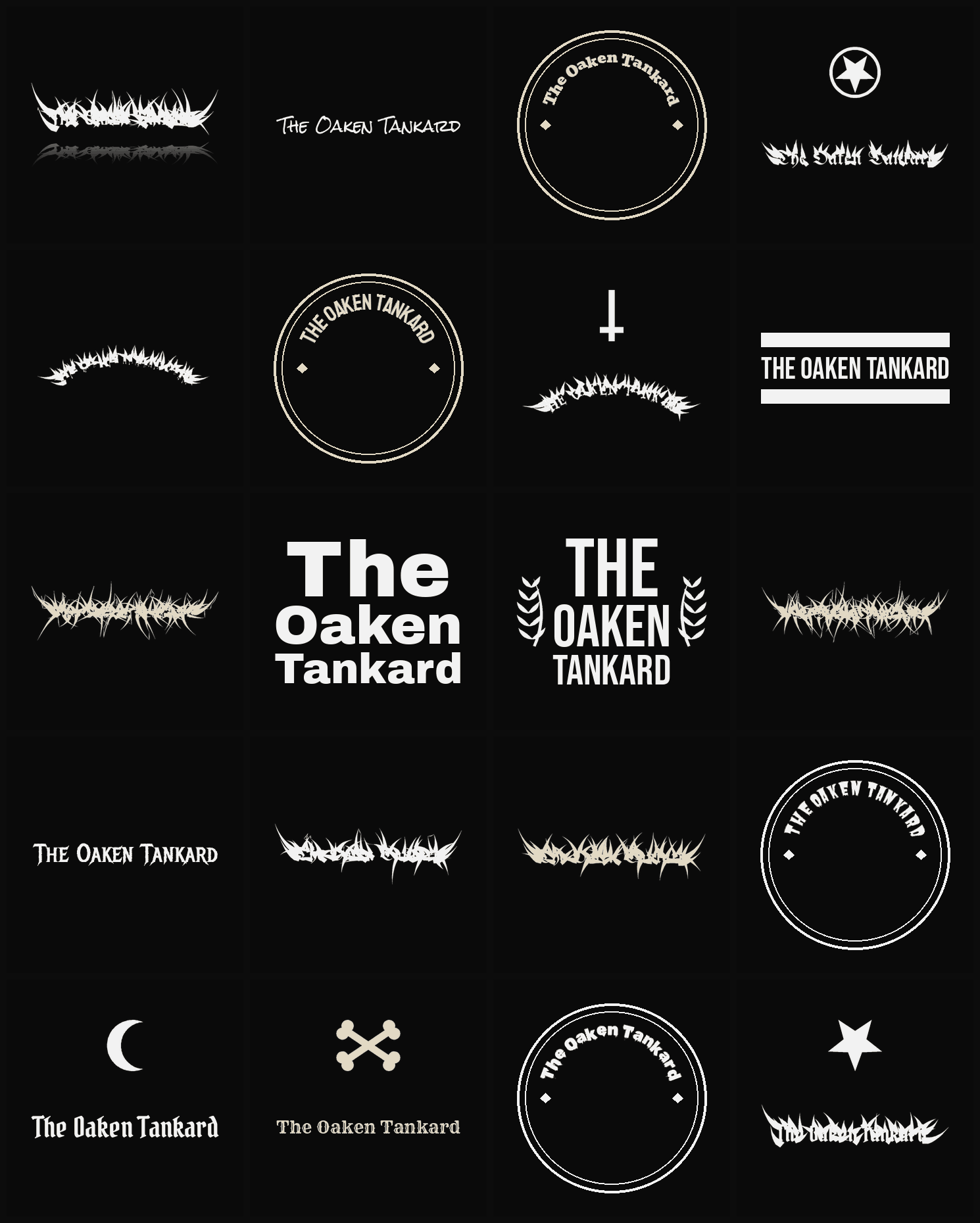 Twenty The Oaken Tankard band logo ideas — different faces, treatments and spike settings