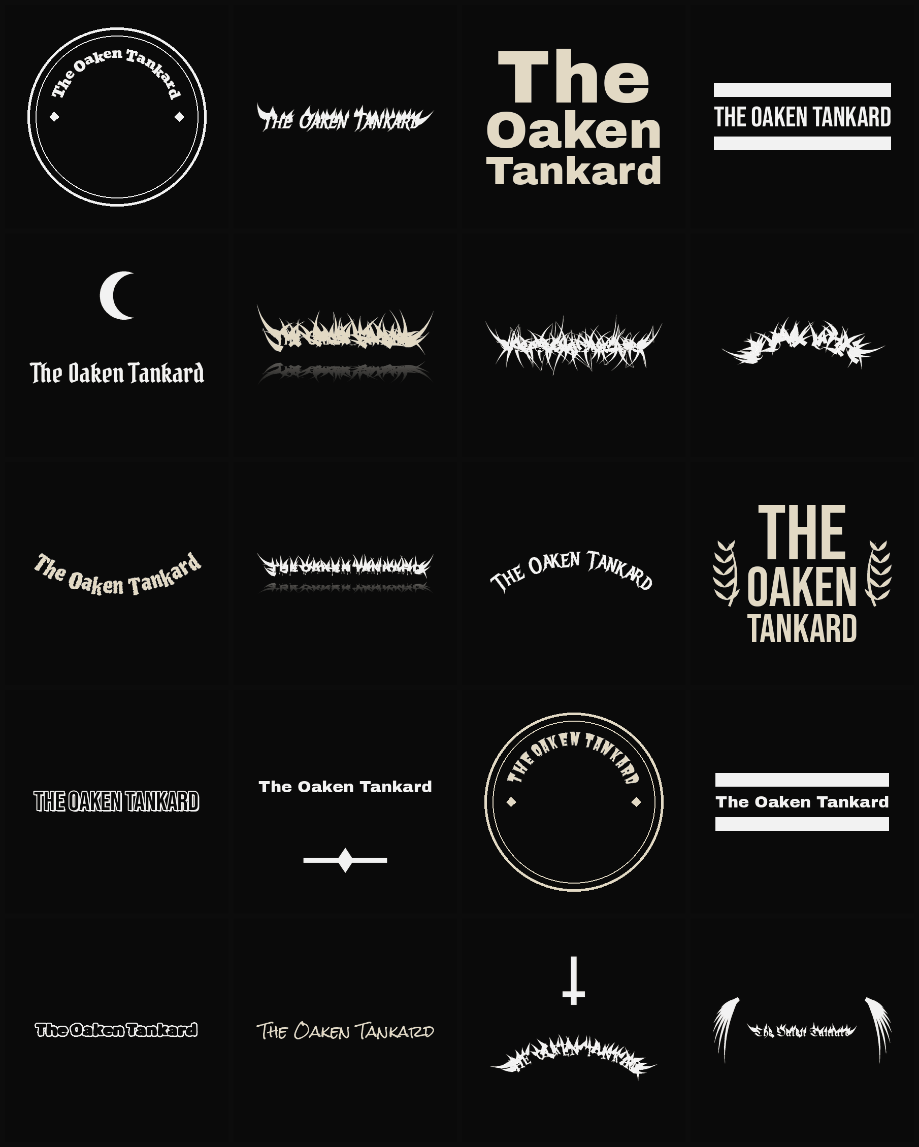 Twenty The Oaken Tankard band logo ideas — different faces, treatments and spike settings