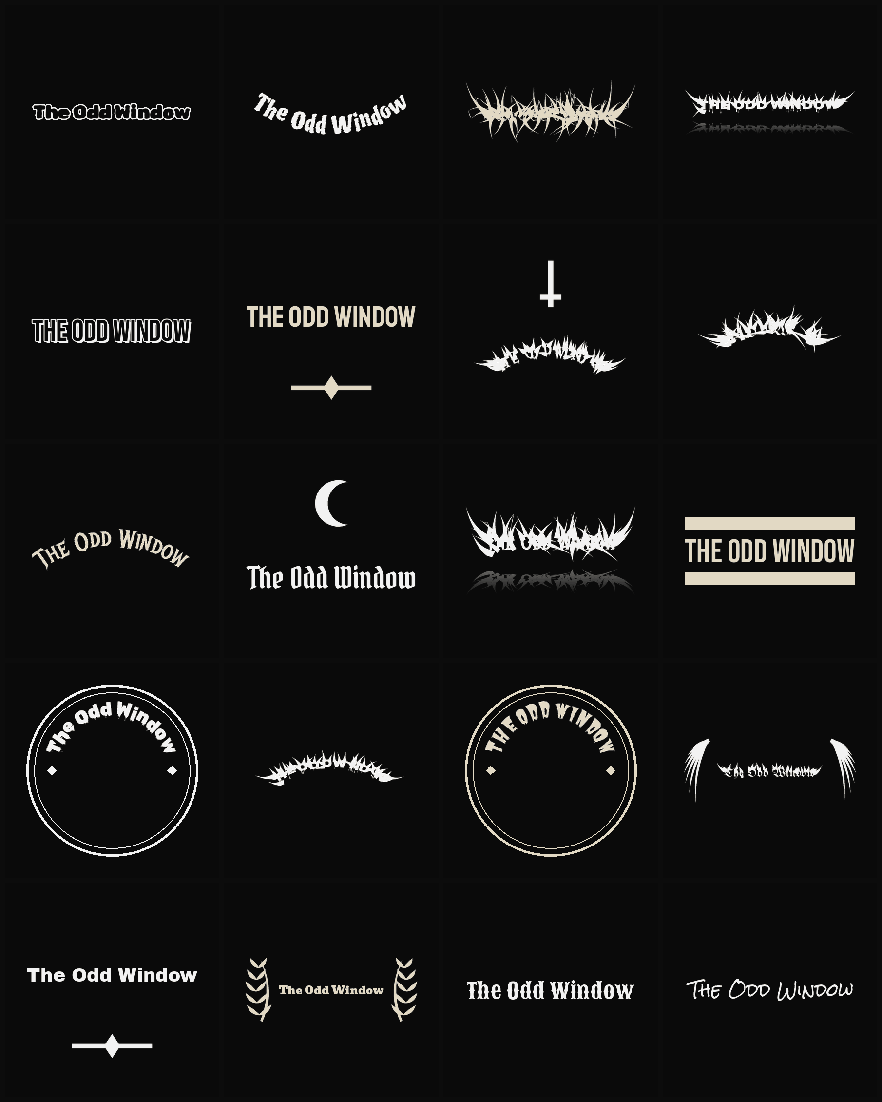 Twenty The Odd Window band logo ideas — different faces, treatments and spike settings