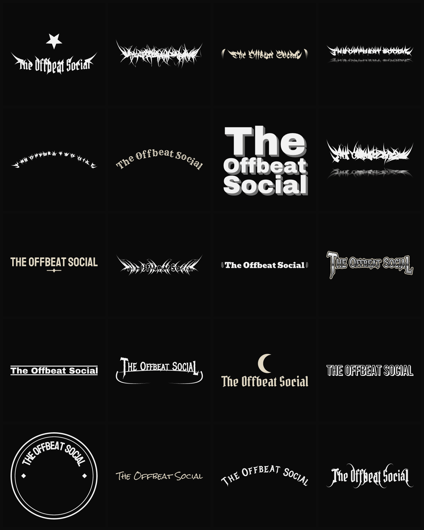 Twenty The Offbeat Social band logo ideas — different faces, treatments and spike settings