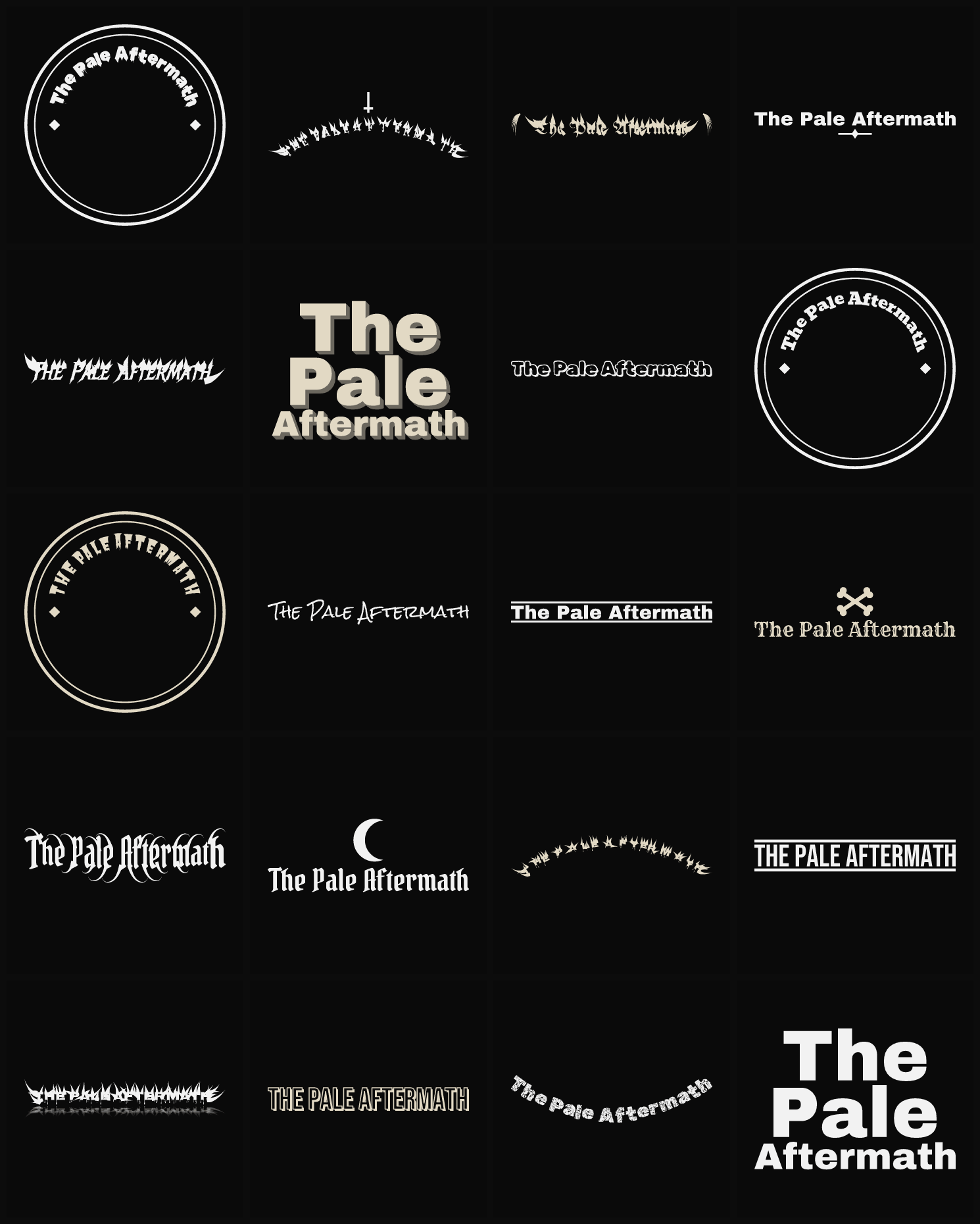 Twenty The Pale Aftermath band logo ideas — different faces, treatments and spike settings