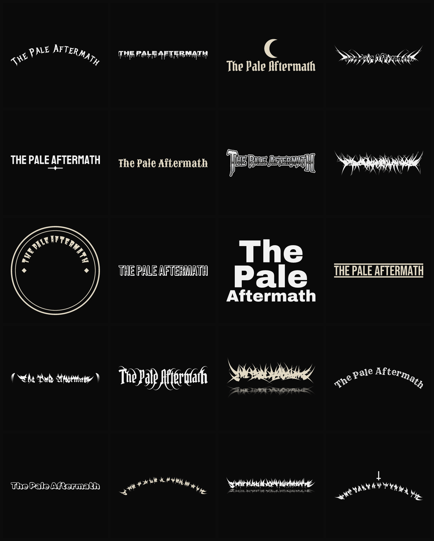 Twenty The Pale Aftermath band logo ideas — different faces, treatments and spike settings