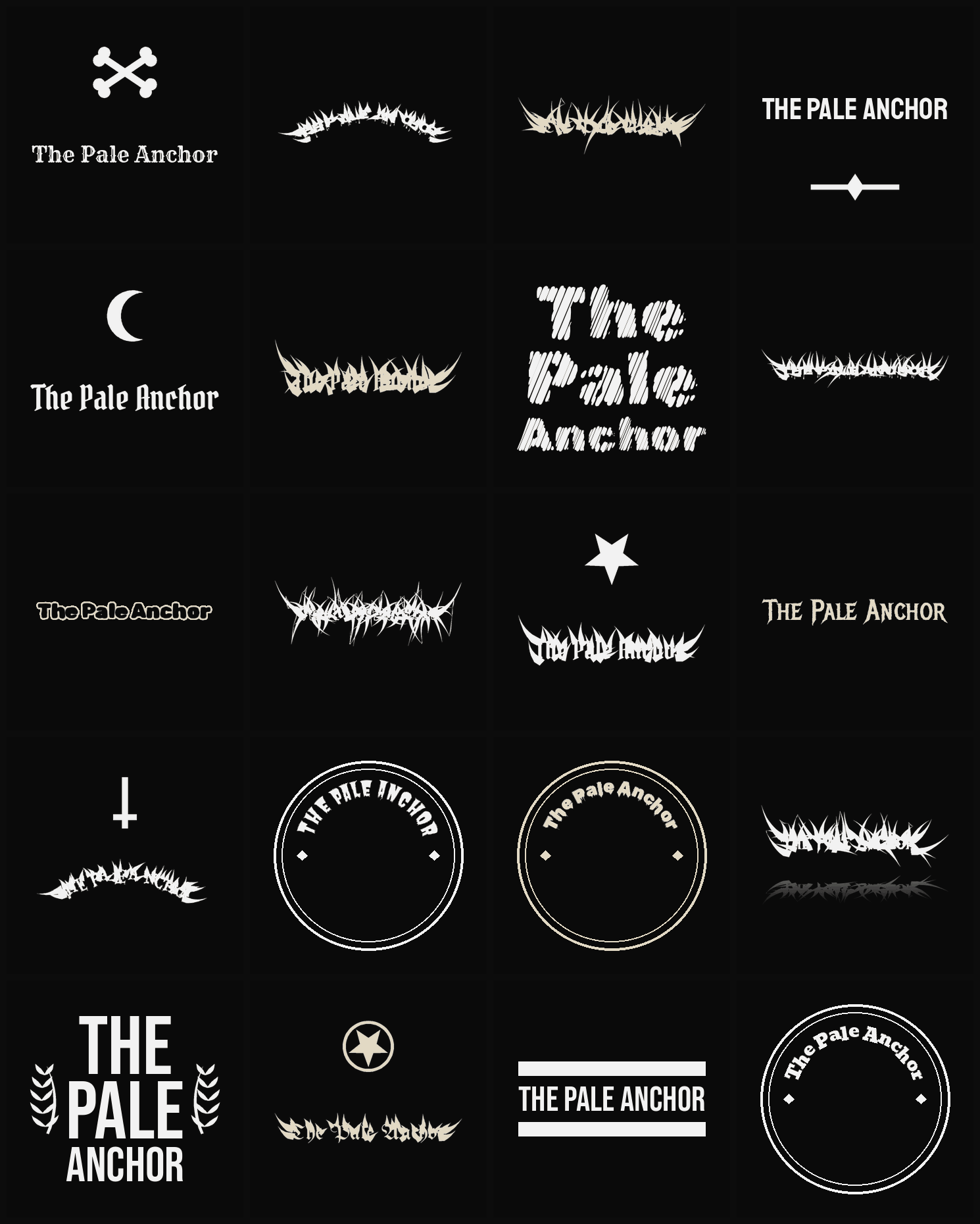 Twenty The Pale Anchor band logo ideas — different faces, treatments and spike settings