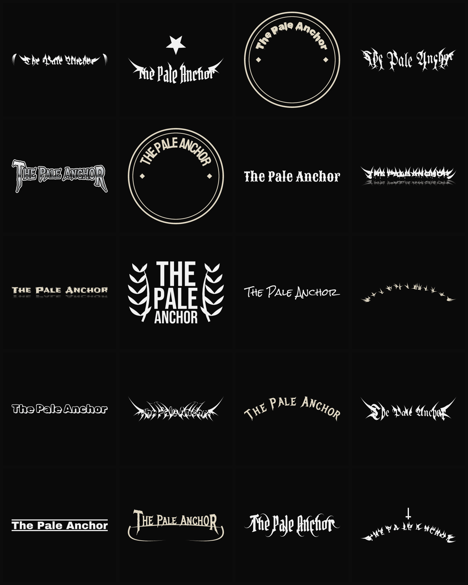 Twenty The Pale Anchor band logo ideas — different faces, treatments and spike settings