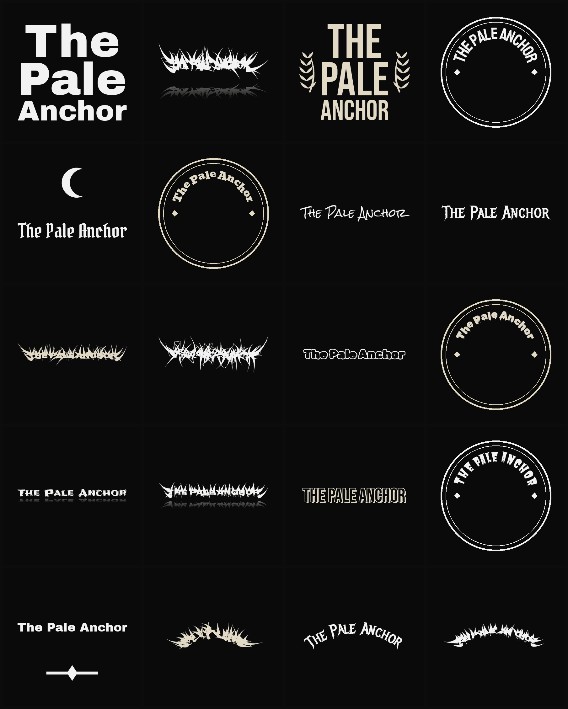 Twenty The Pale Anchor band logo ideas — different faces, treatments and spike settings