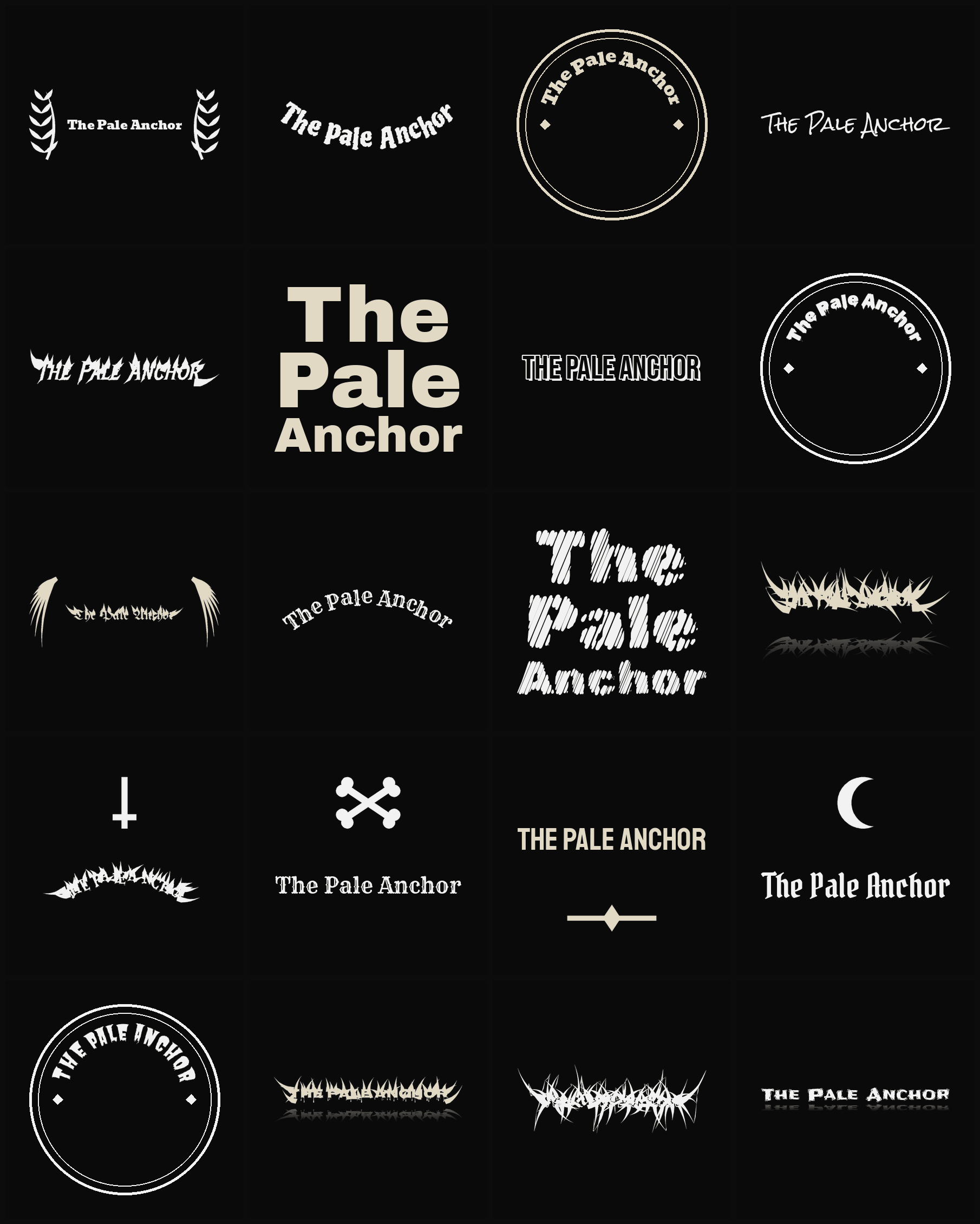 Twenty The Pale Anchor band logo ideas — different faces, treatments and spike settings