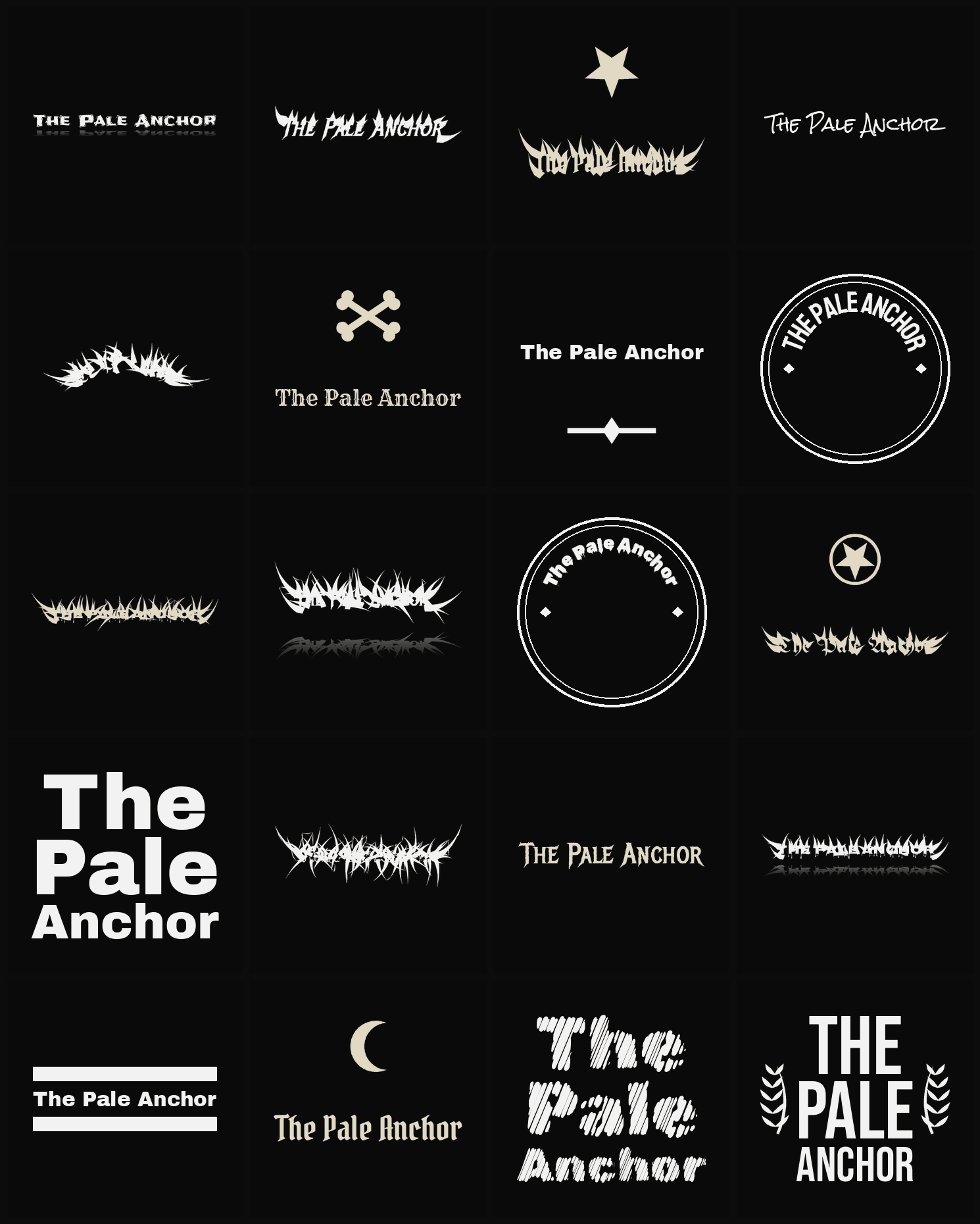 Twenty The Pale Anchor band logo ideas — different faces, treatments and spike settings