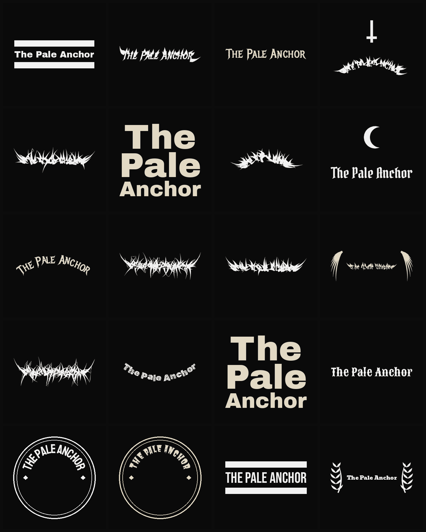 Twenty The Pale Anchor band logo ideas — different faces, treatments and spike settings