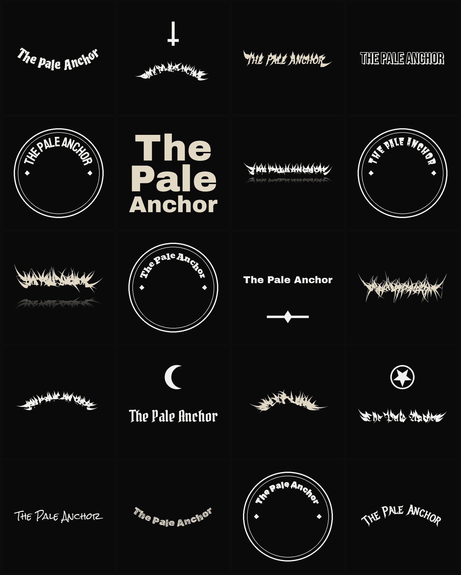 Twenty The Pale Anchor band logo ideas — different faces, treatments and spike settings