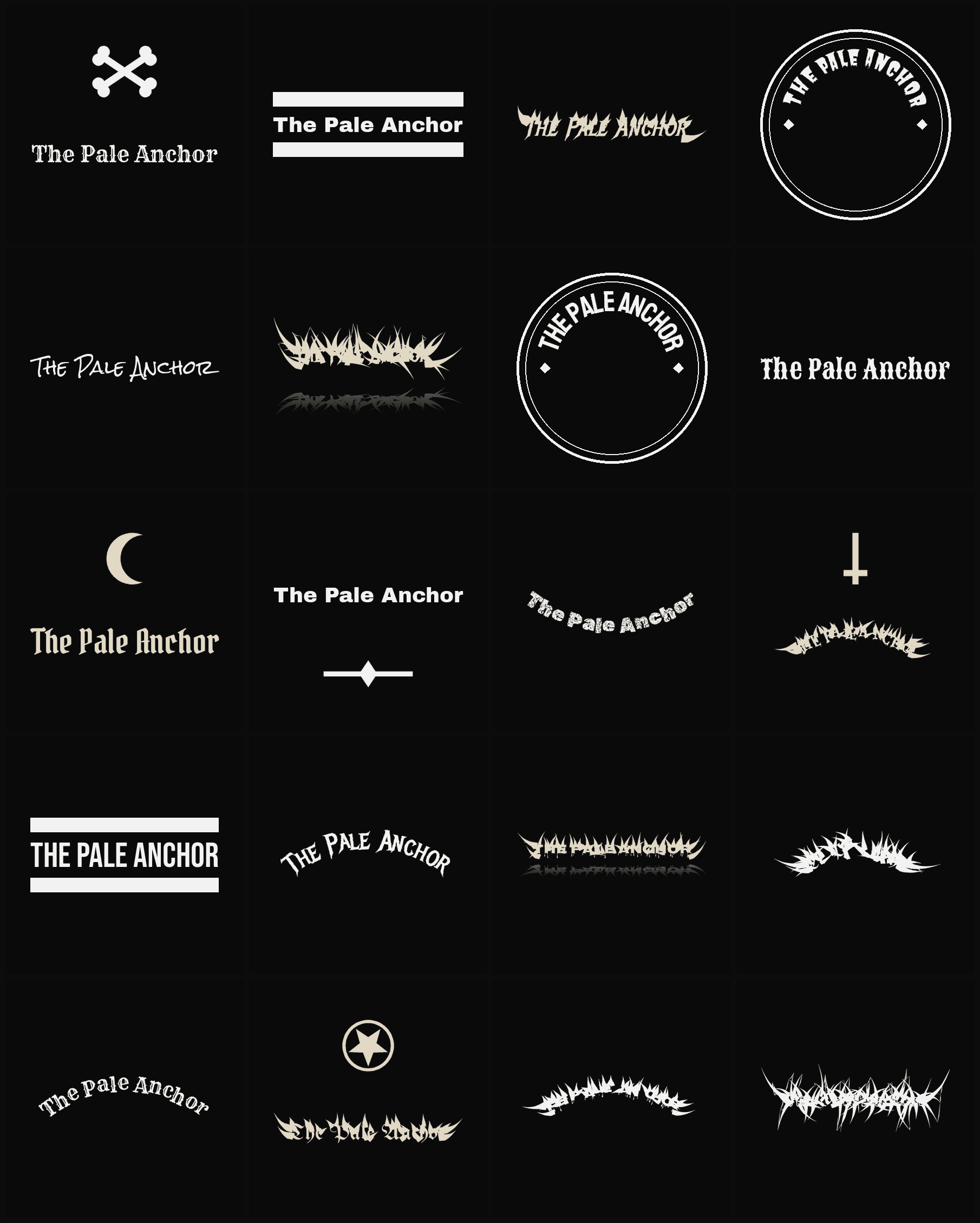 Twenty The Pale Anchor band logo ideas — different faces, treatments and spike settings