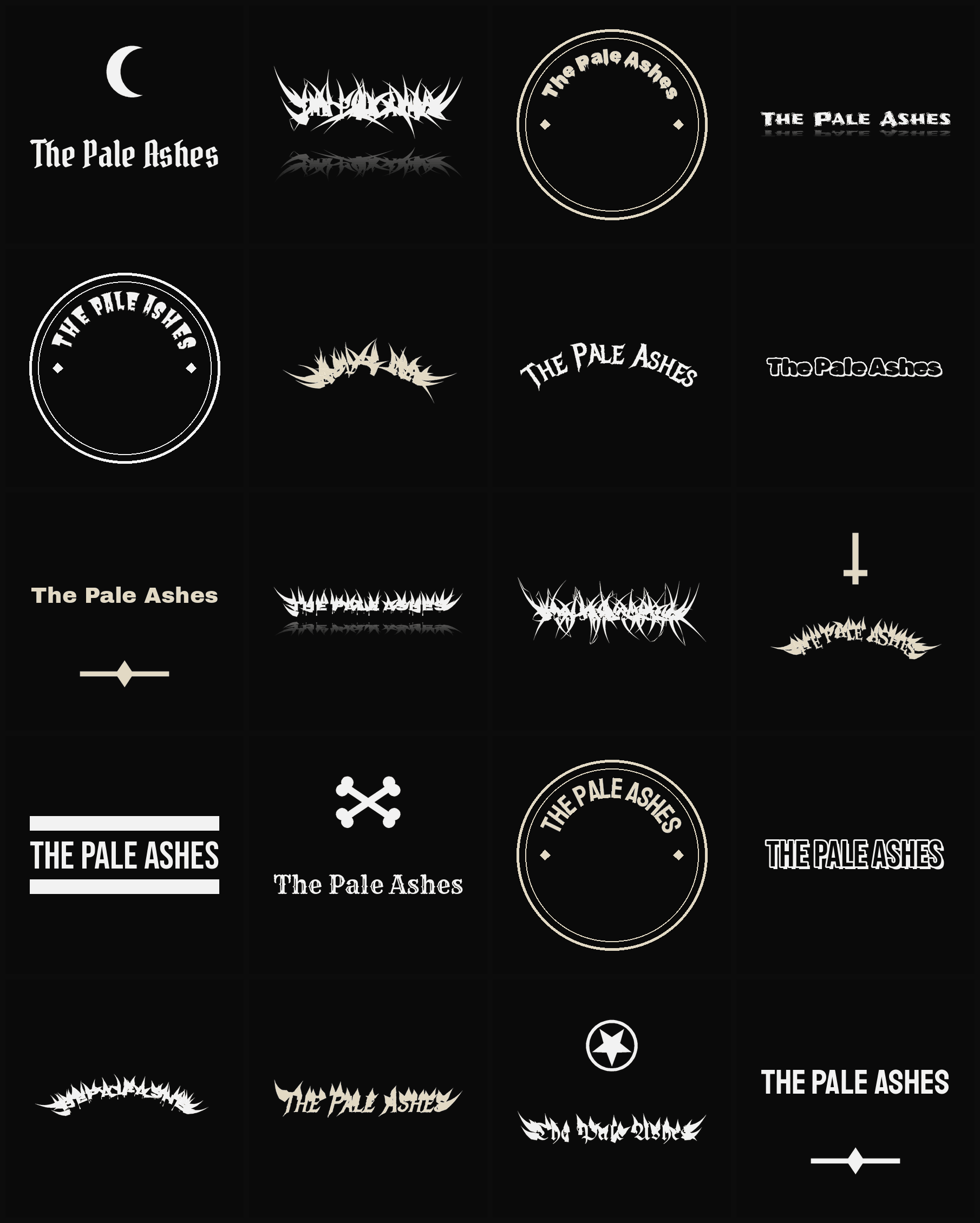 Twenty The Pale Ashes band logo ideas — different faces, treatments and spike settings