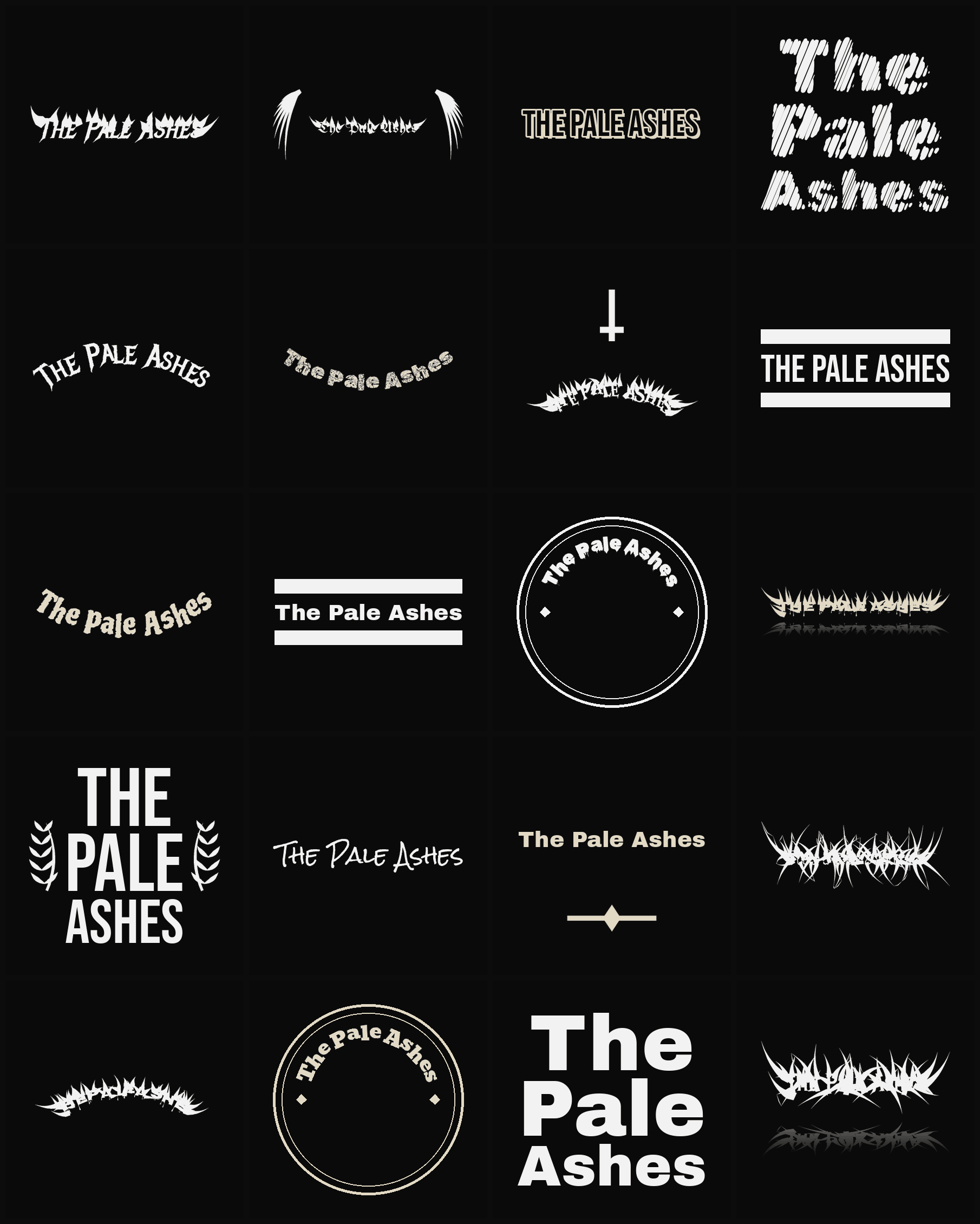 Twenty The Pale Ashes band logo ideas — different faces, treatments and spike settings
