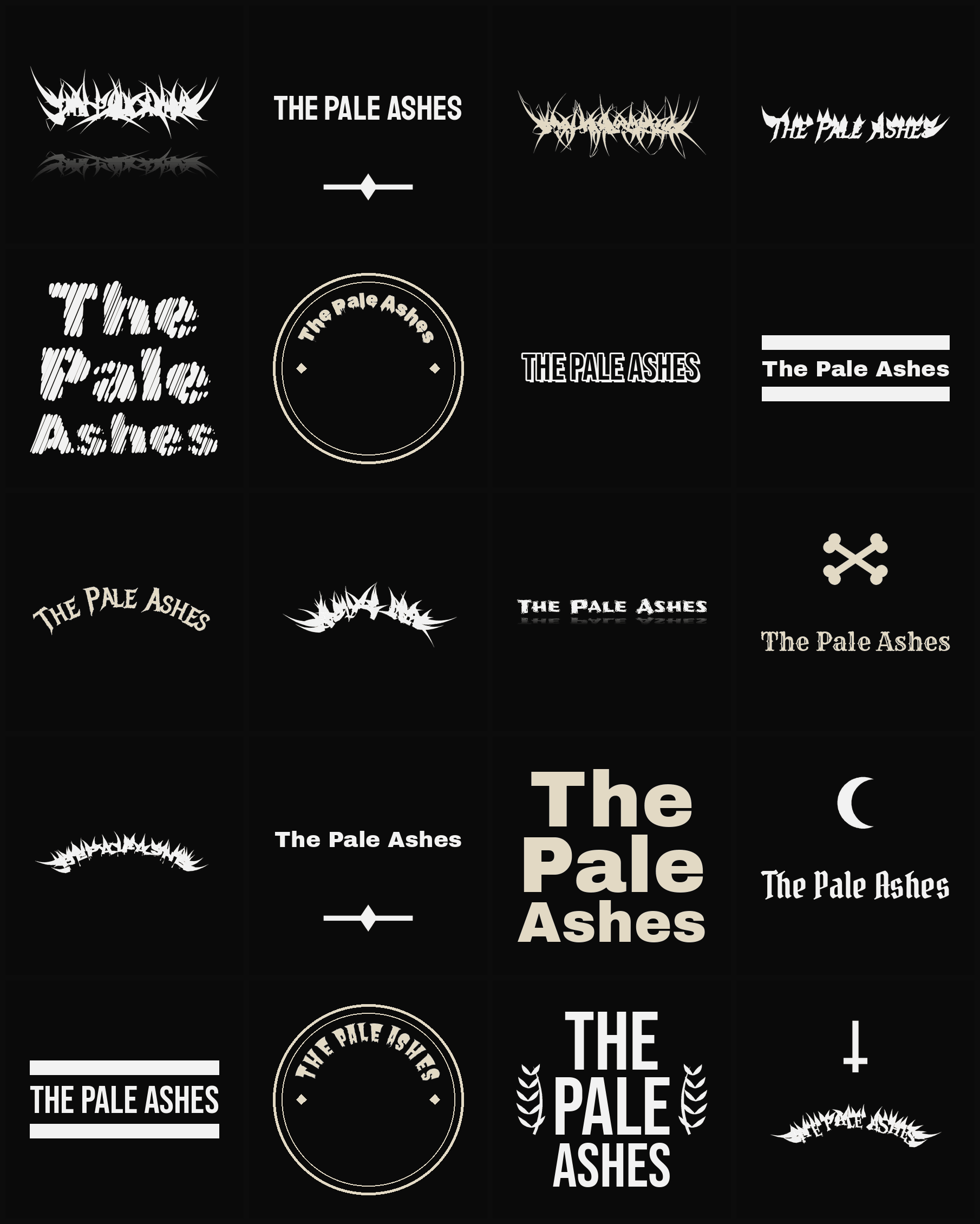 Twenty The Pale Ashes band logo ideas — different faces, treatments and spike settings