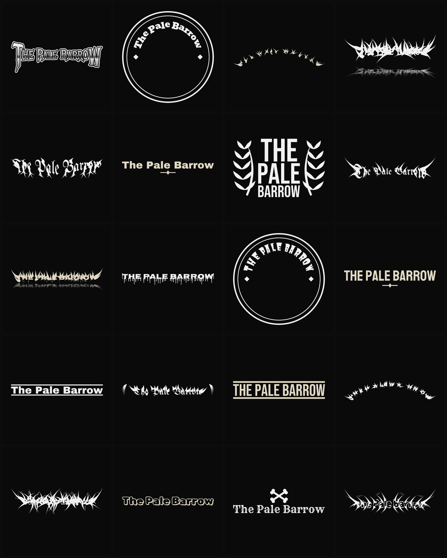 Twenty The Pale Barrow band logo ideas — different faces, treatments and spike settings