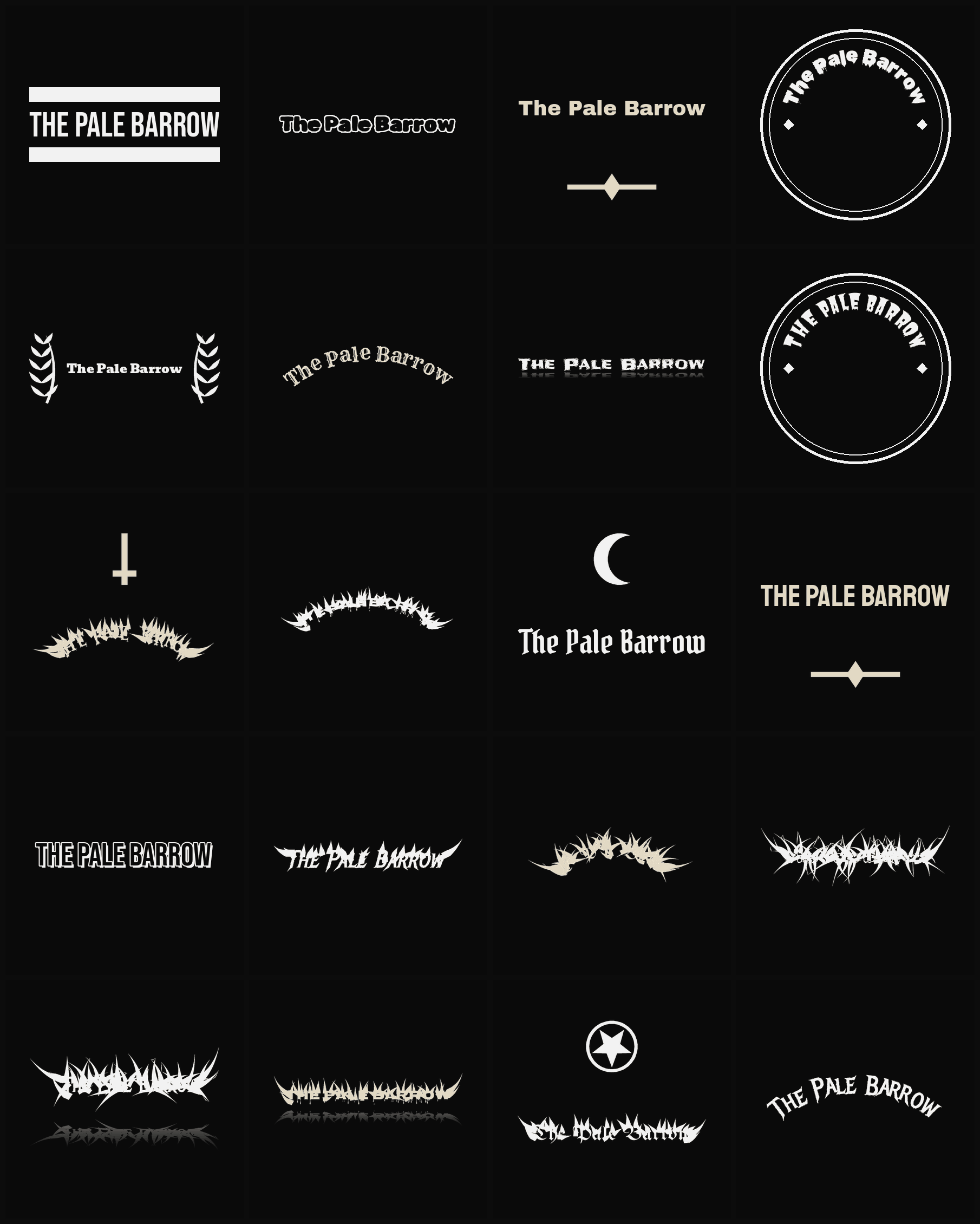 Twenty The Pale Barrow band logo ideas — different faces, treatments and spike settings
