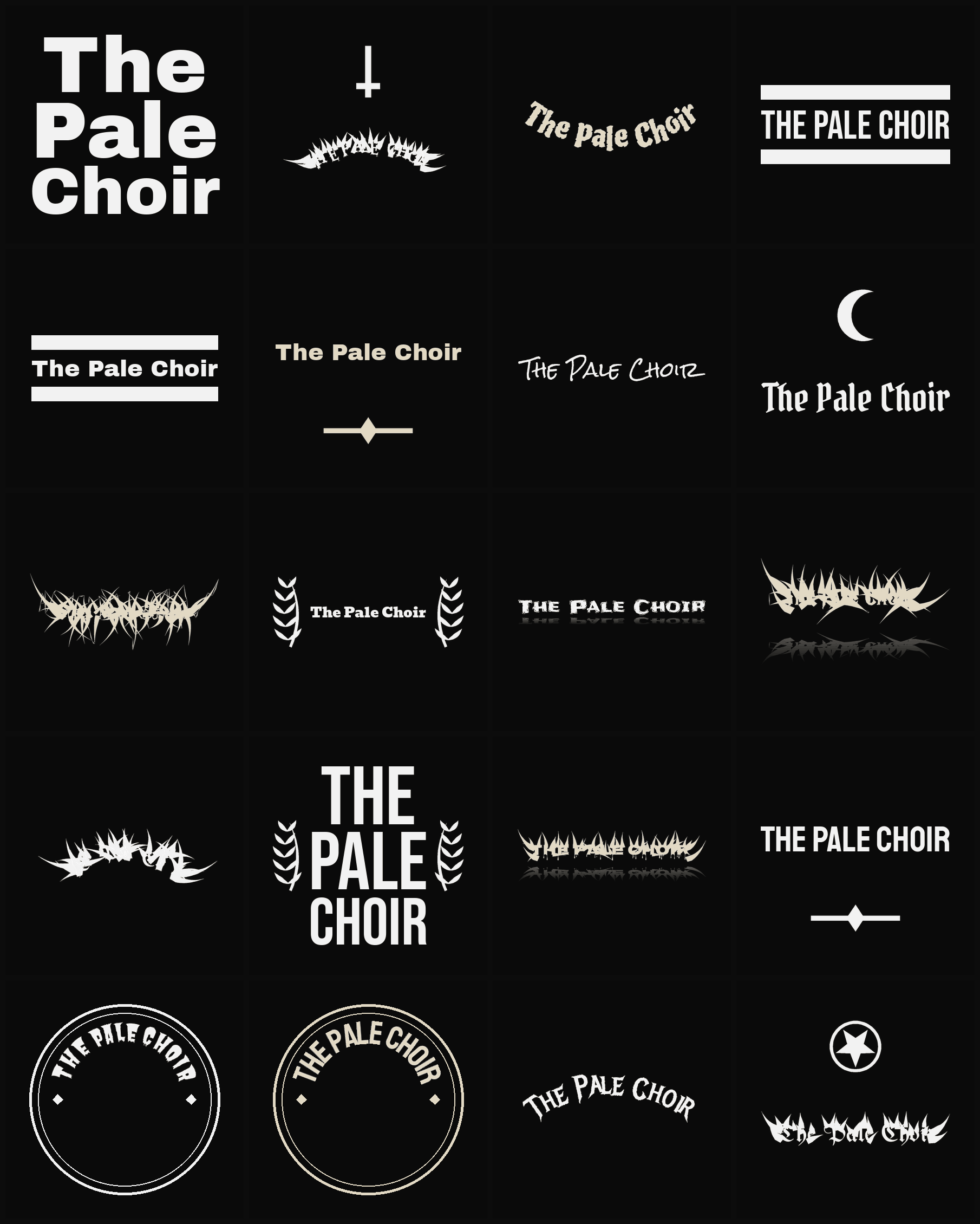 Twenty The Pale Choir band logo ideas — different faces, treatments and spike settings