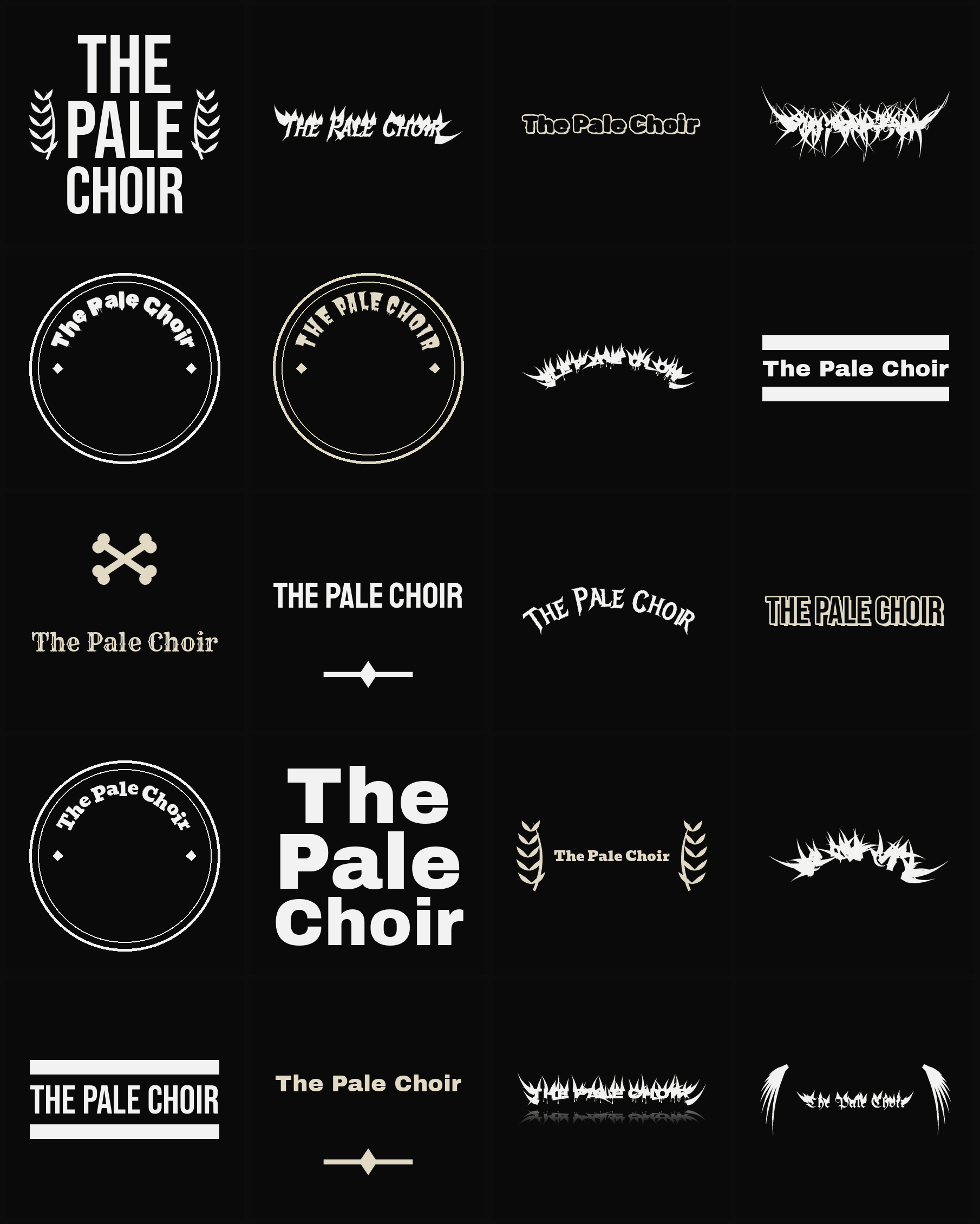 Twenty The Pale Choir band logo ideas — different faces, treatments and spike settings
