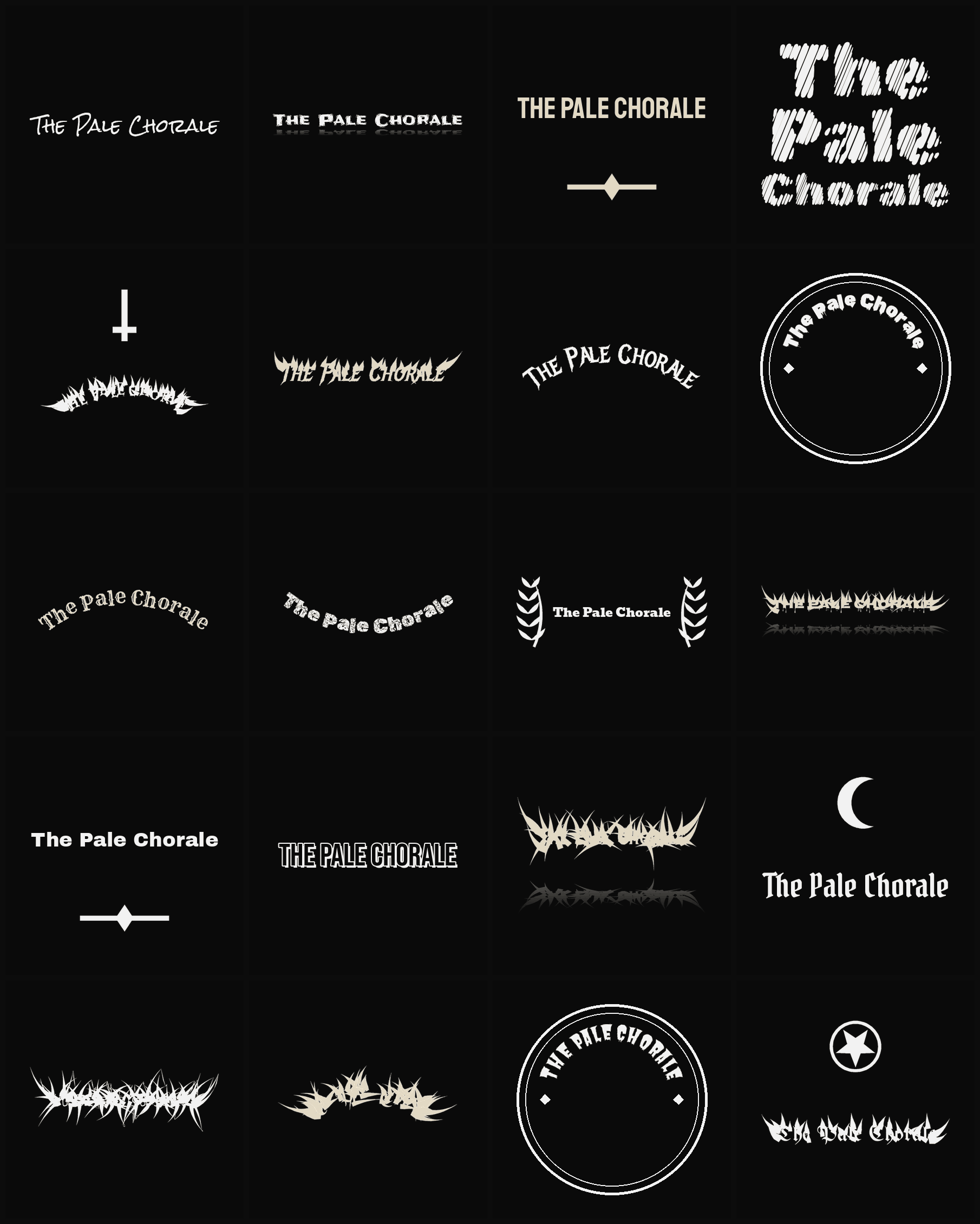 Twenty The Pale Chorale band logo ideas — different faces, treatments and spike settings