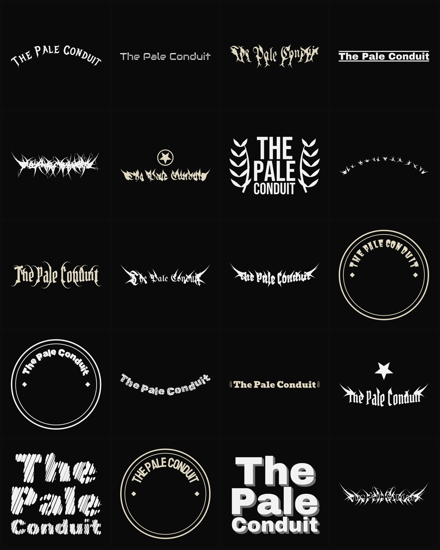 Twenty The Pale Conduit band logo ideas — different faces, treatments and spike settings