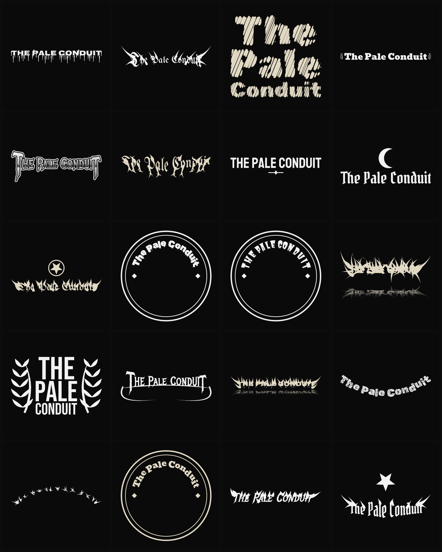Twenty The Pale Conduit band logo ideas — different faces, treatments and spike settings
