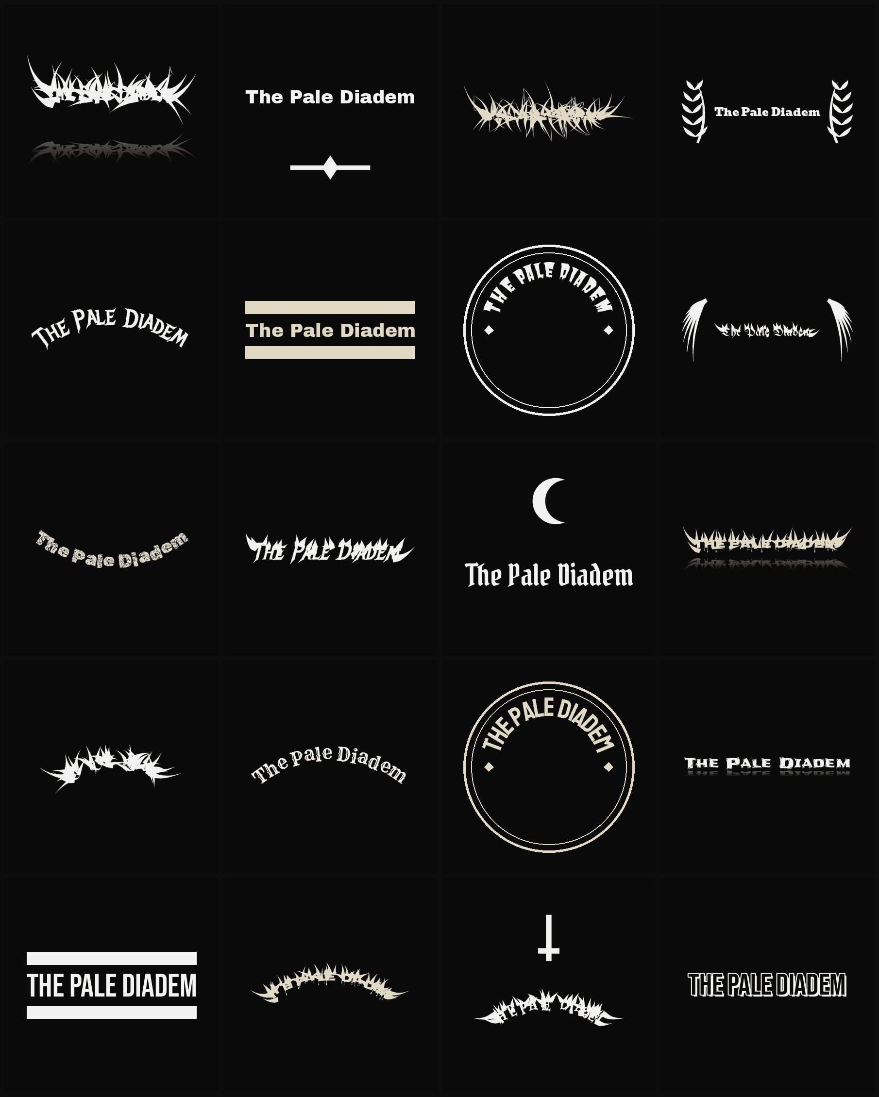 Twenty The Pale Diadem band logo ideas — different faces, treatments and spike settings