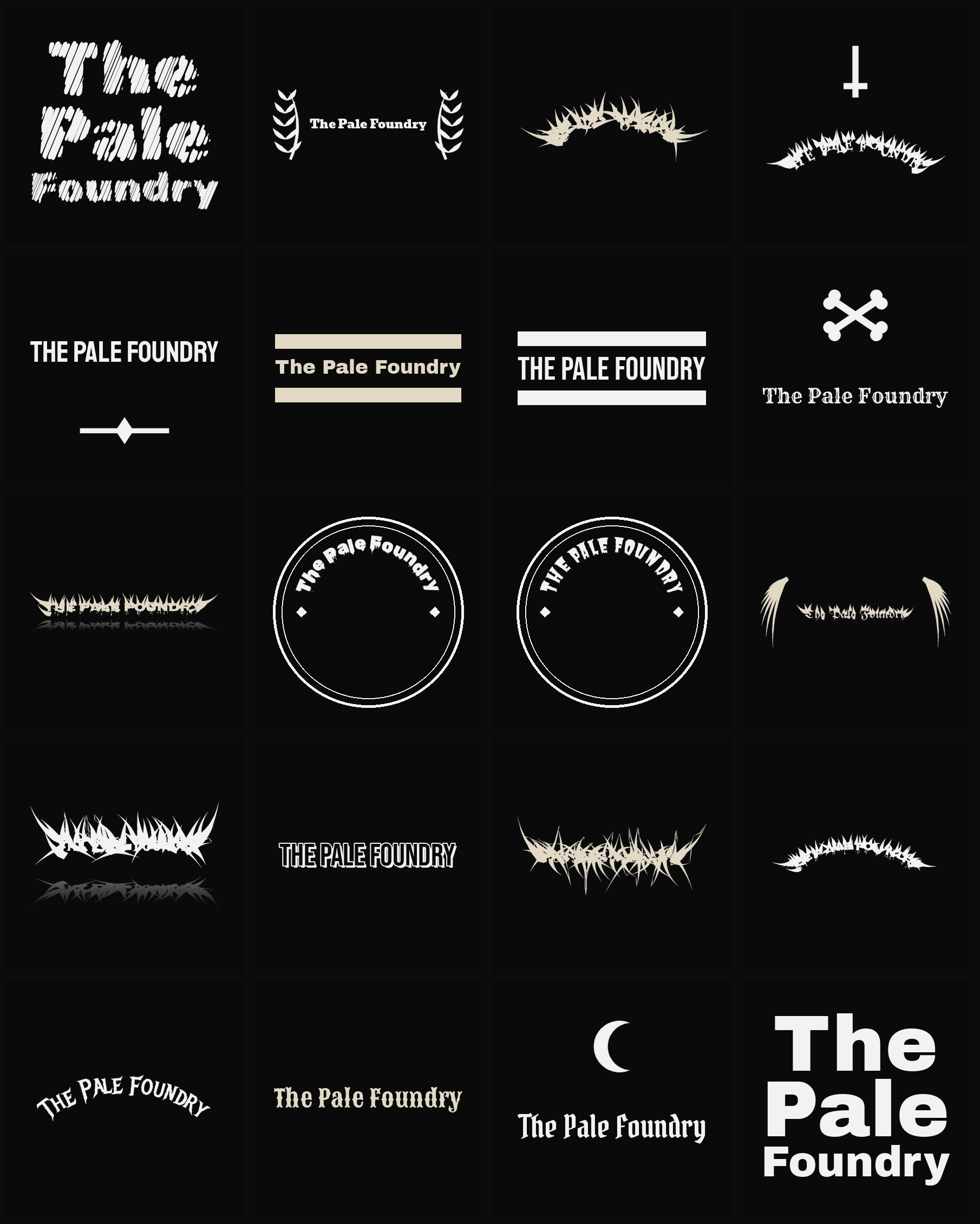 Twenty The Pale Foundry band logo ideas — different faces, treatments and spike settings