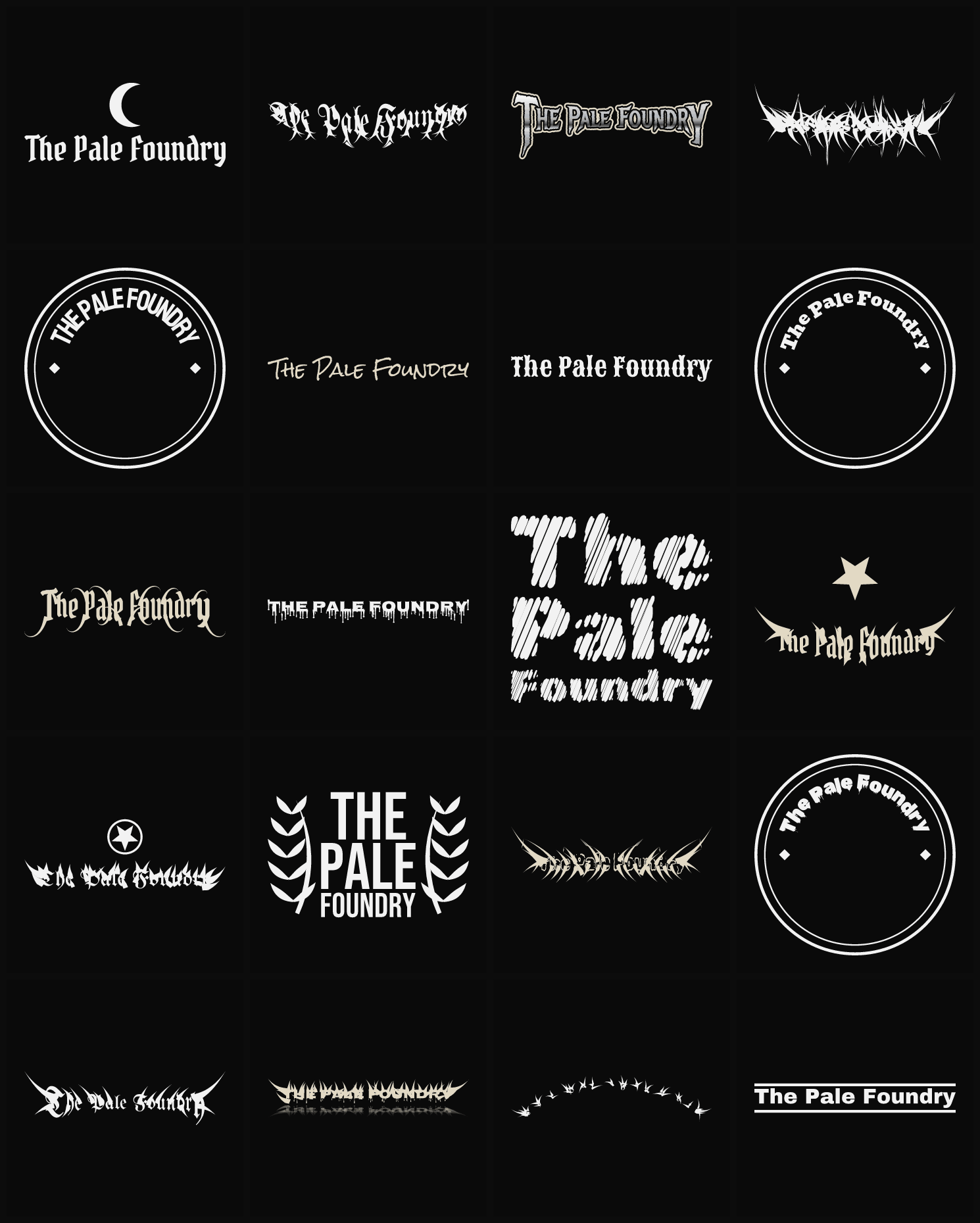 Twenty The Pale Foundry band logo ideas — different faces, treatments and spike settings