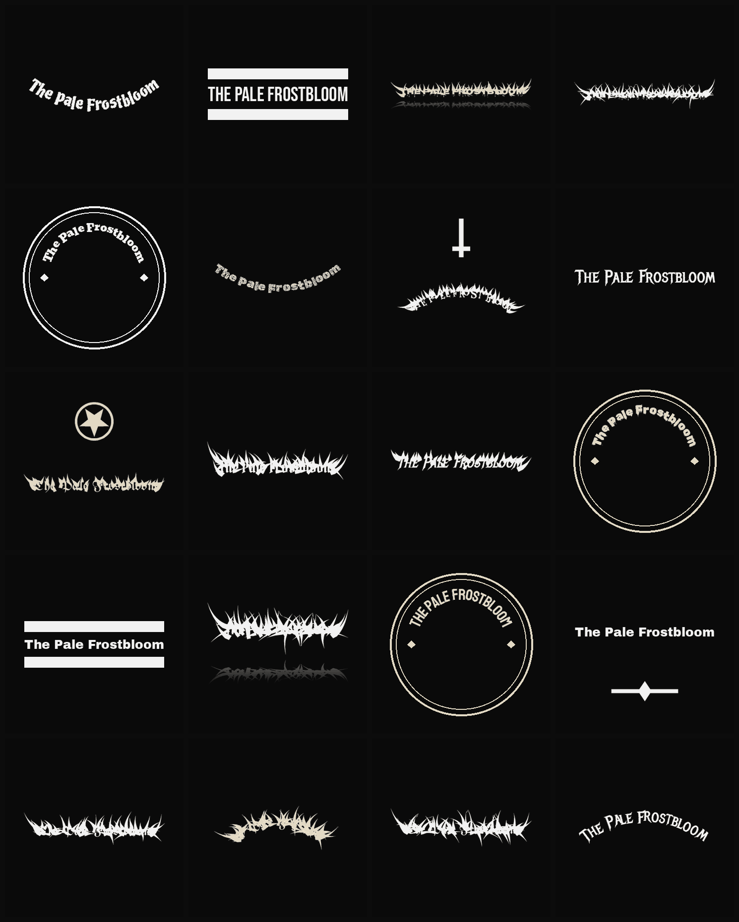 Twenty The Pale Frostbloom band logo ideas — different faces, treatments and spike settings