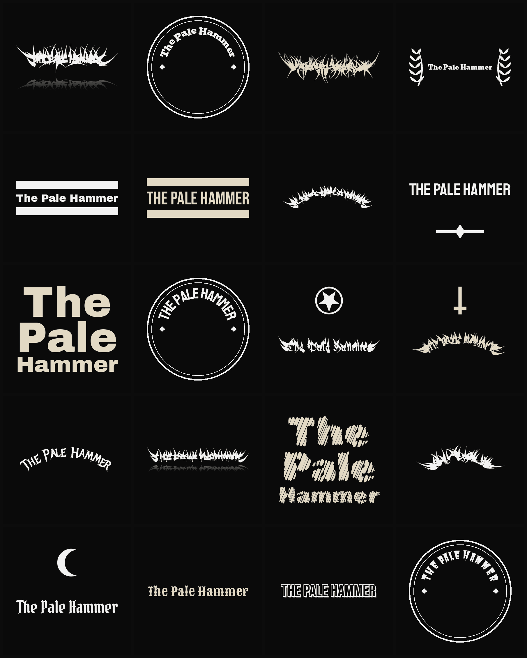 Twenty The Pale Hammer band logo ideas — different faces, treatments and spike settings