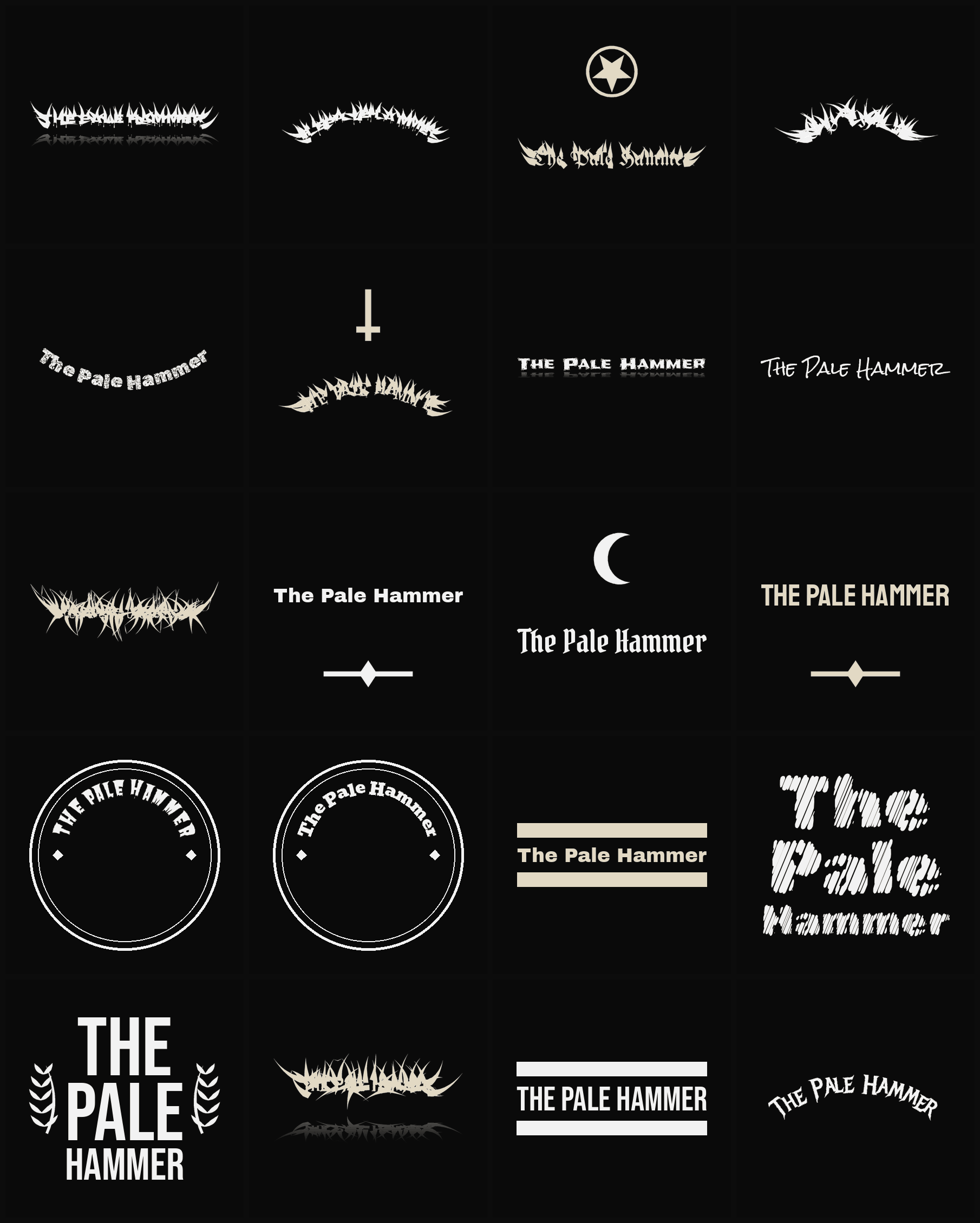Twenty The Pale Hammer band logo ideas — different faces, treatments and spike settings