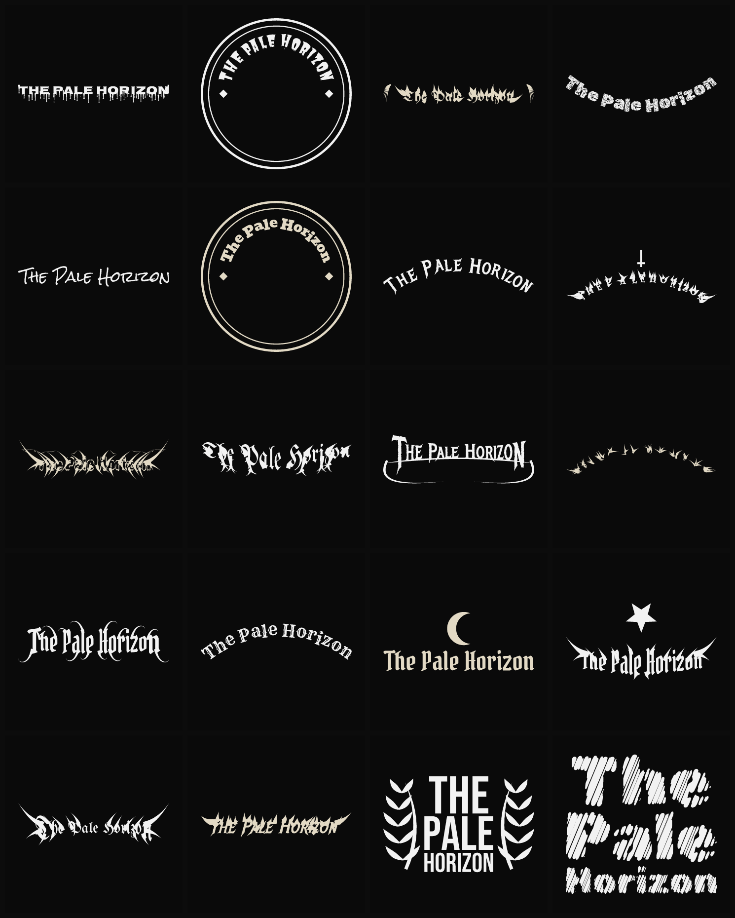 Twenty The Pale Horizon band logo ideas — different faces, treatments and spike settings