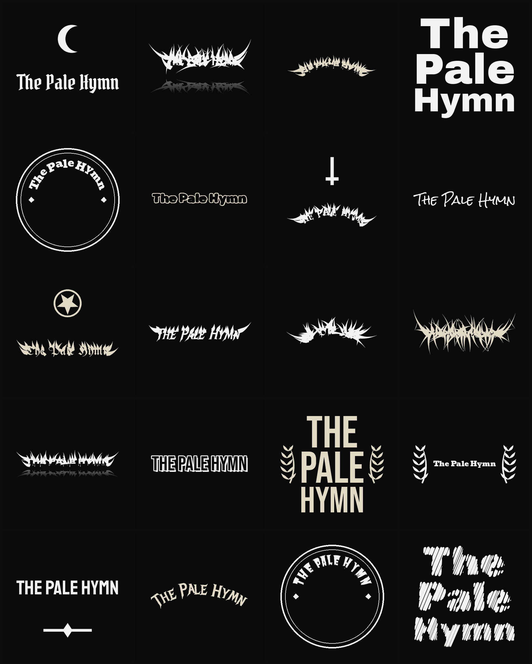 Twenty The Pale Hymn band logo ideas — different faces, treatments and spike settings