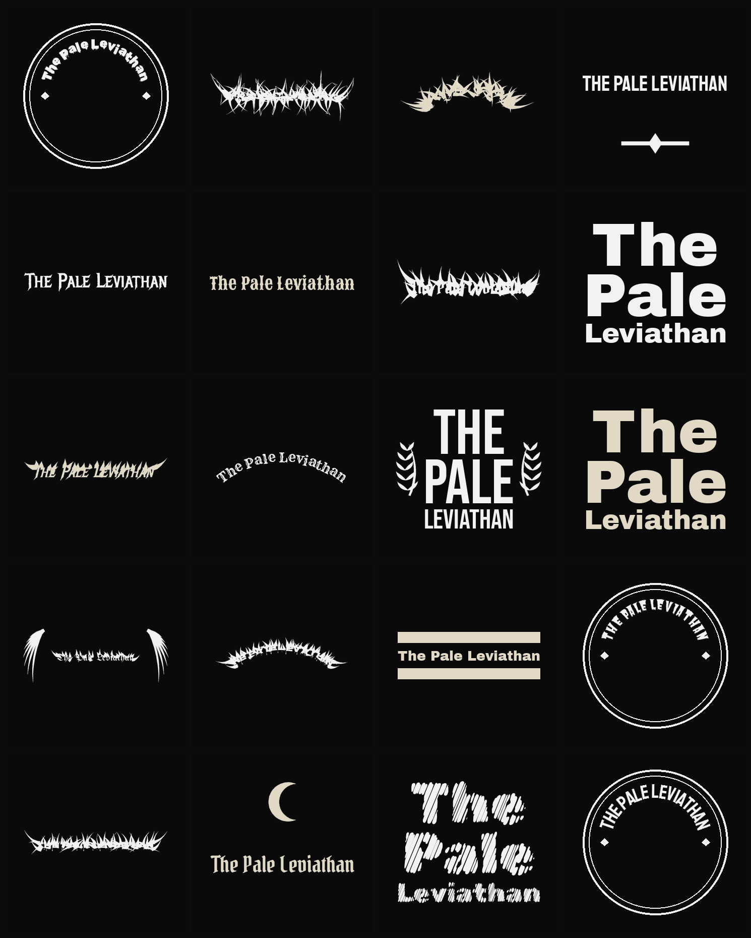 Twenty The Pale Leviathan band logo ideas — different faces, treatments and spike settings