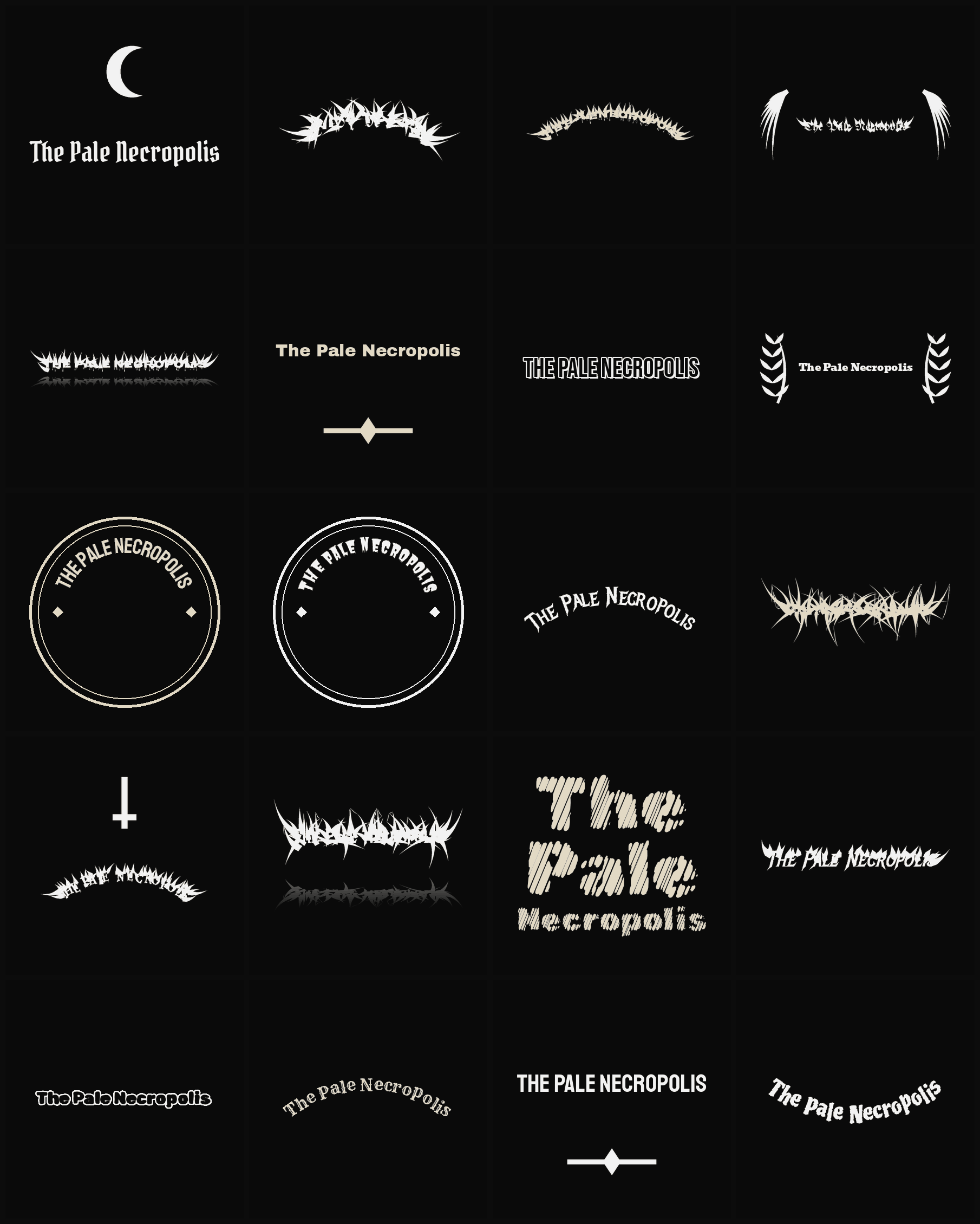 Twenty The Pale Necropolis band logo ideas — different faces, treatments and spike settings
