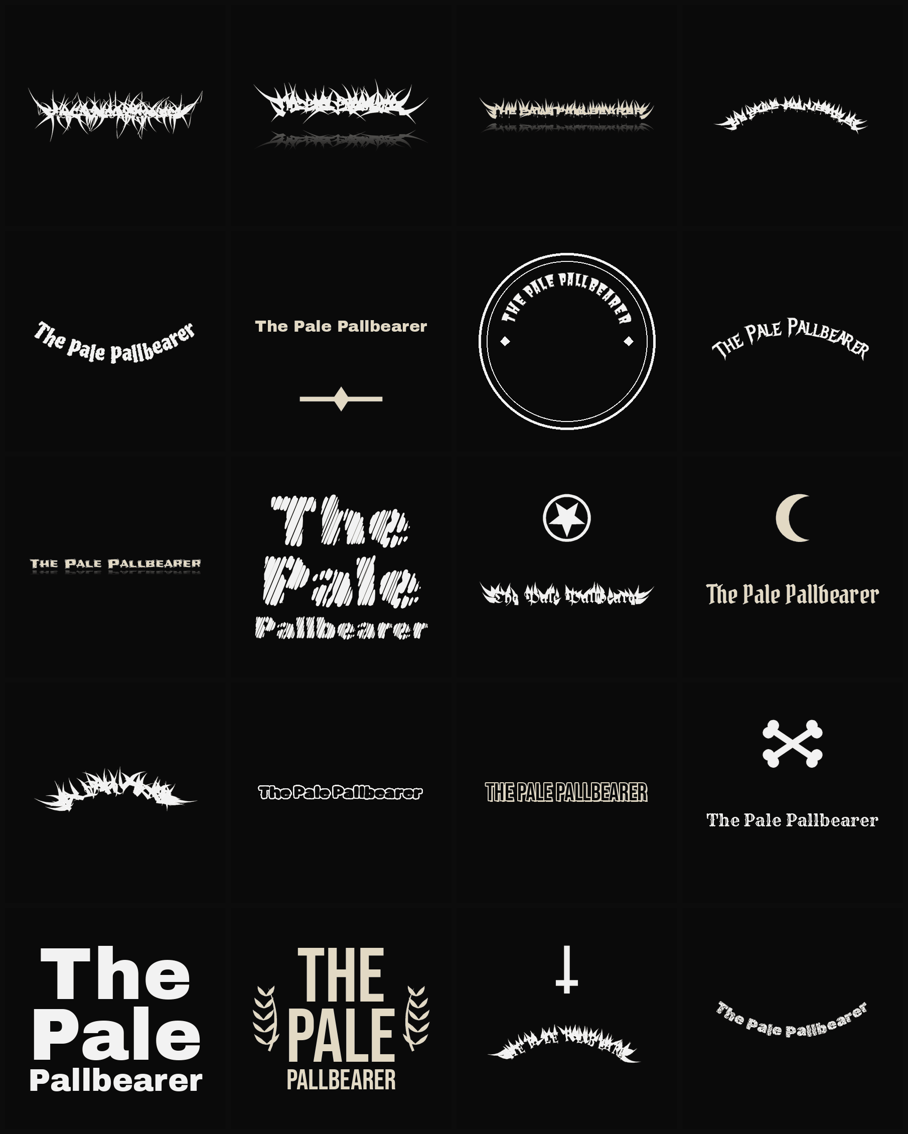 Twenty The Pale Pallbearer band logo ideas — different faces, treatments and spike settings