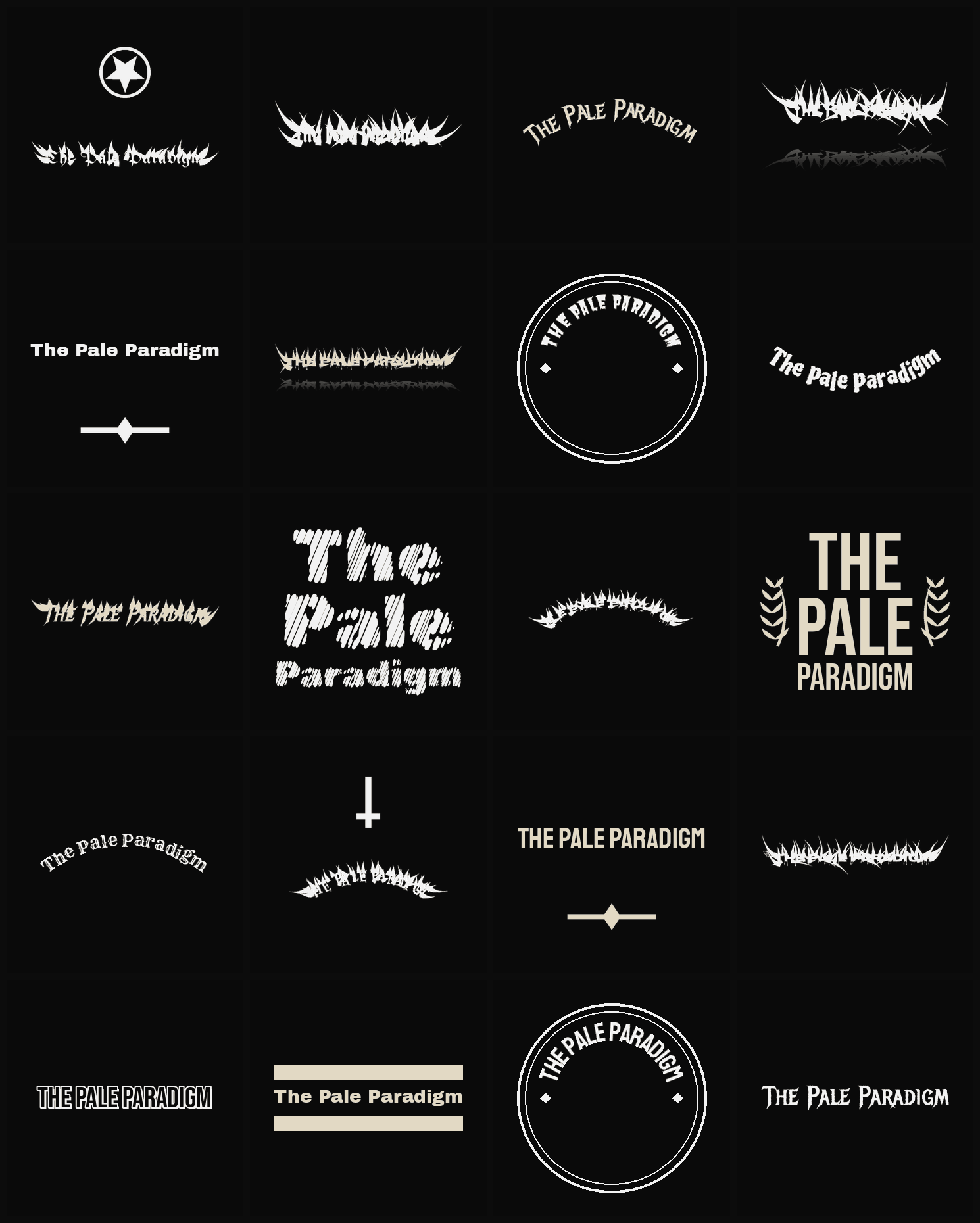 Twenty The Pale Paradigm band logo ideas — different faces, treatments and spike settings